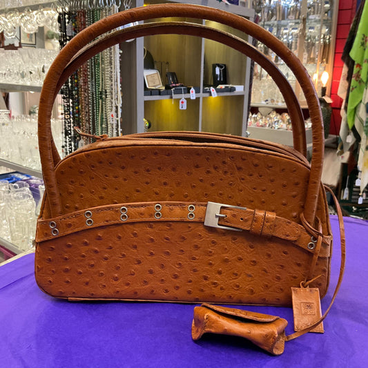 Vintage Tan Leather Handbag by Hemisphere Sud of Mauritius with Twin Handles
