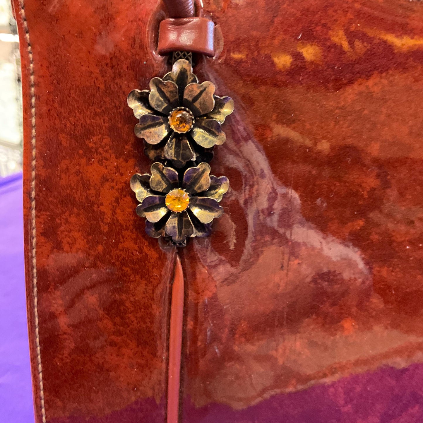 Original Vintage 1950s/60s WALDYBAG Brown Patent Leather Hand Bag, unused with original tags