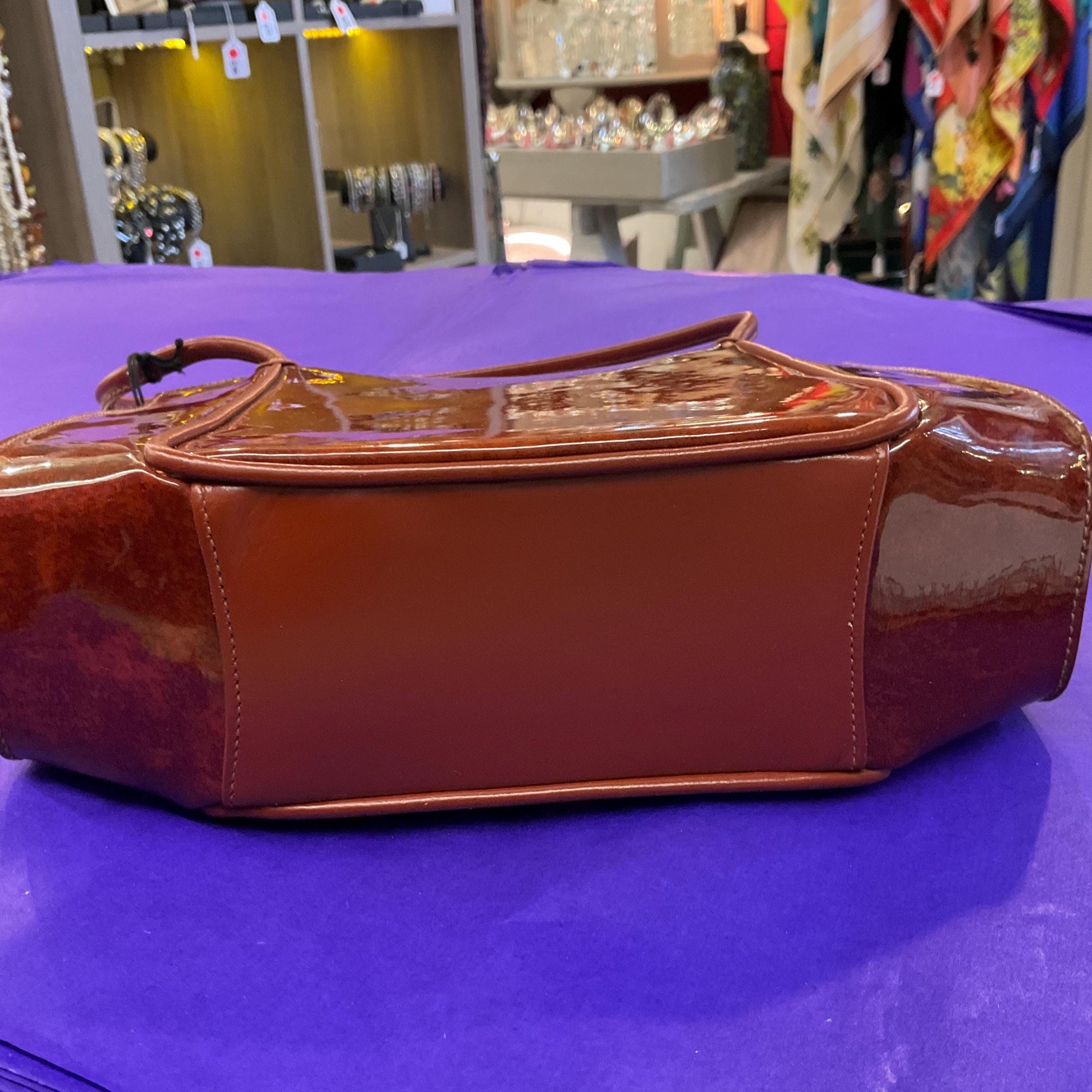 Original Vintage 1950s/60s WALDYBAG Brown Patent Leather Hand Bag, unused with original tags