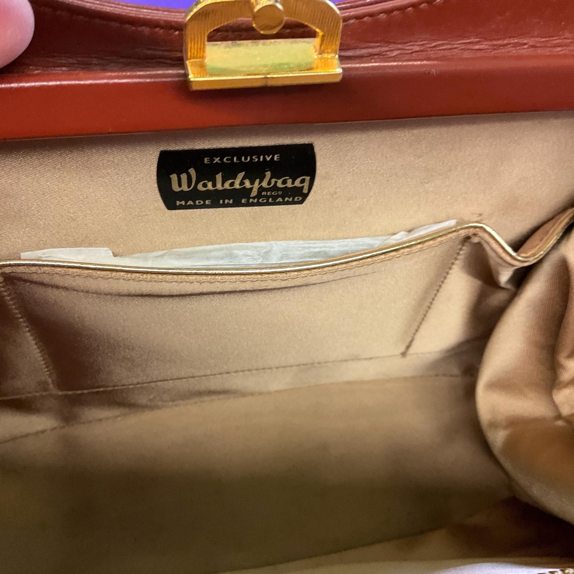 Original Vintage 1950s/60s WALDYBAG Brown Patent Leather Hand Bag, unused with original tags