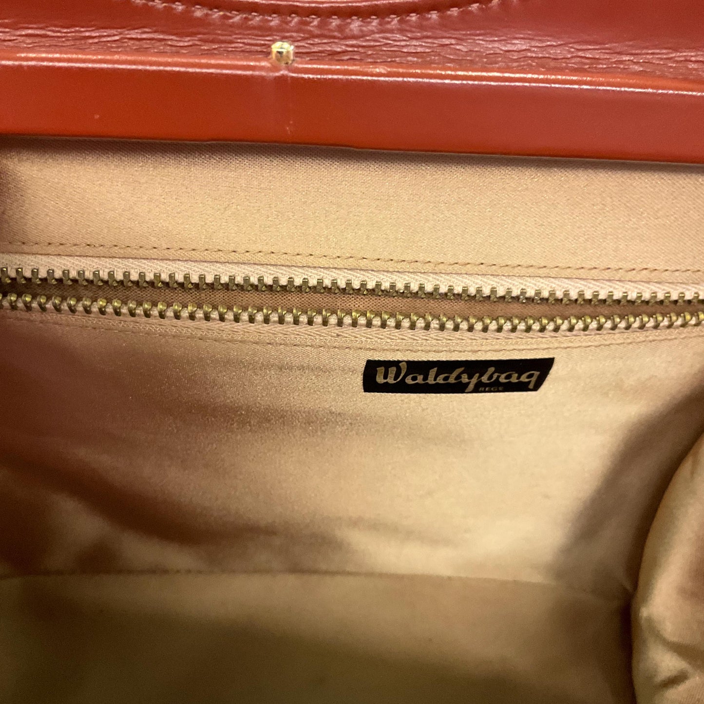 Original Vintage 1950s/60s WALDYBAG Brown Patent Leather Hand Bag, unused with original tags