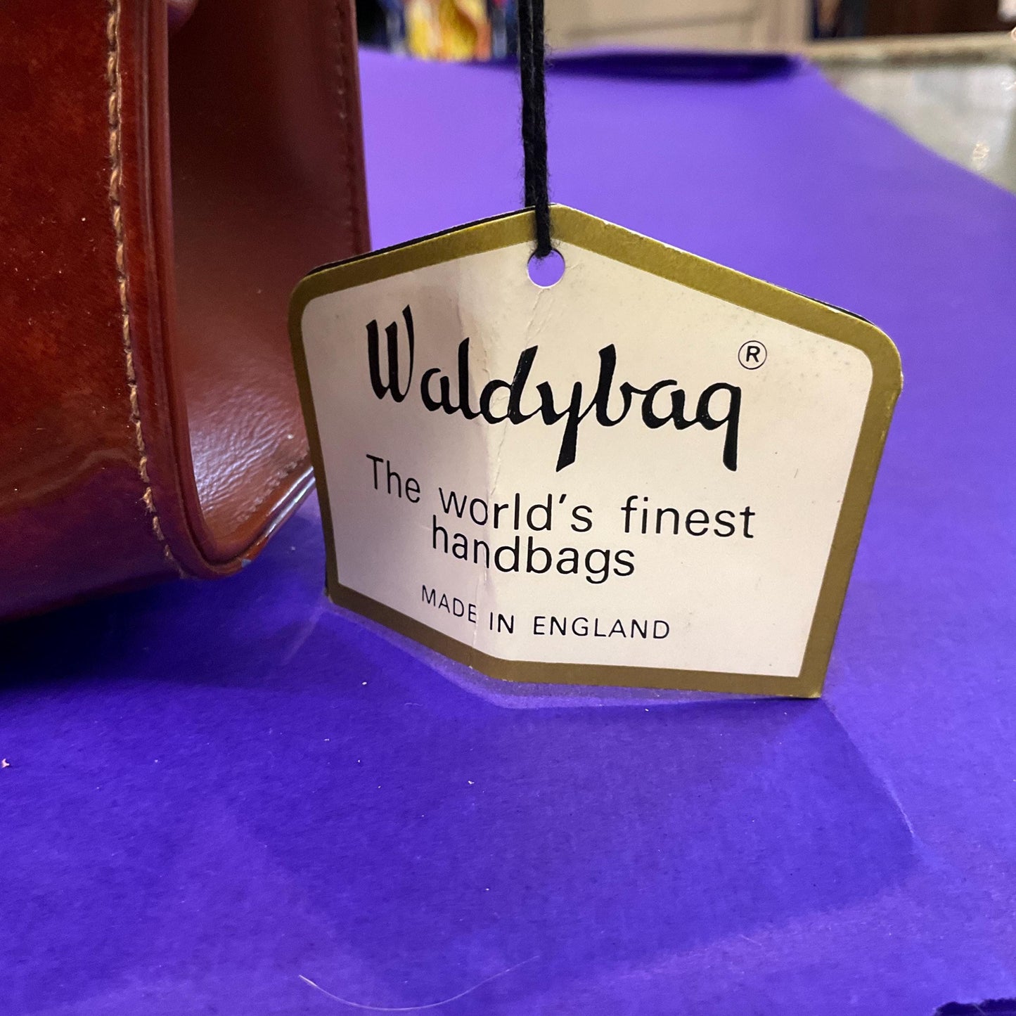 Original Vintage 1950s/60s WALDYBAG Brown Patent Leather Hand Bag, unused with original tags