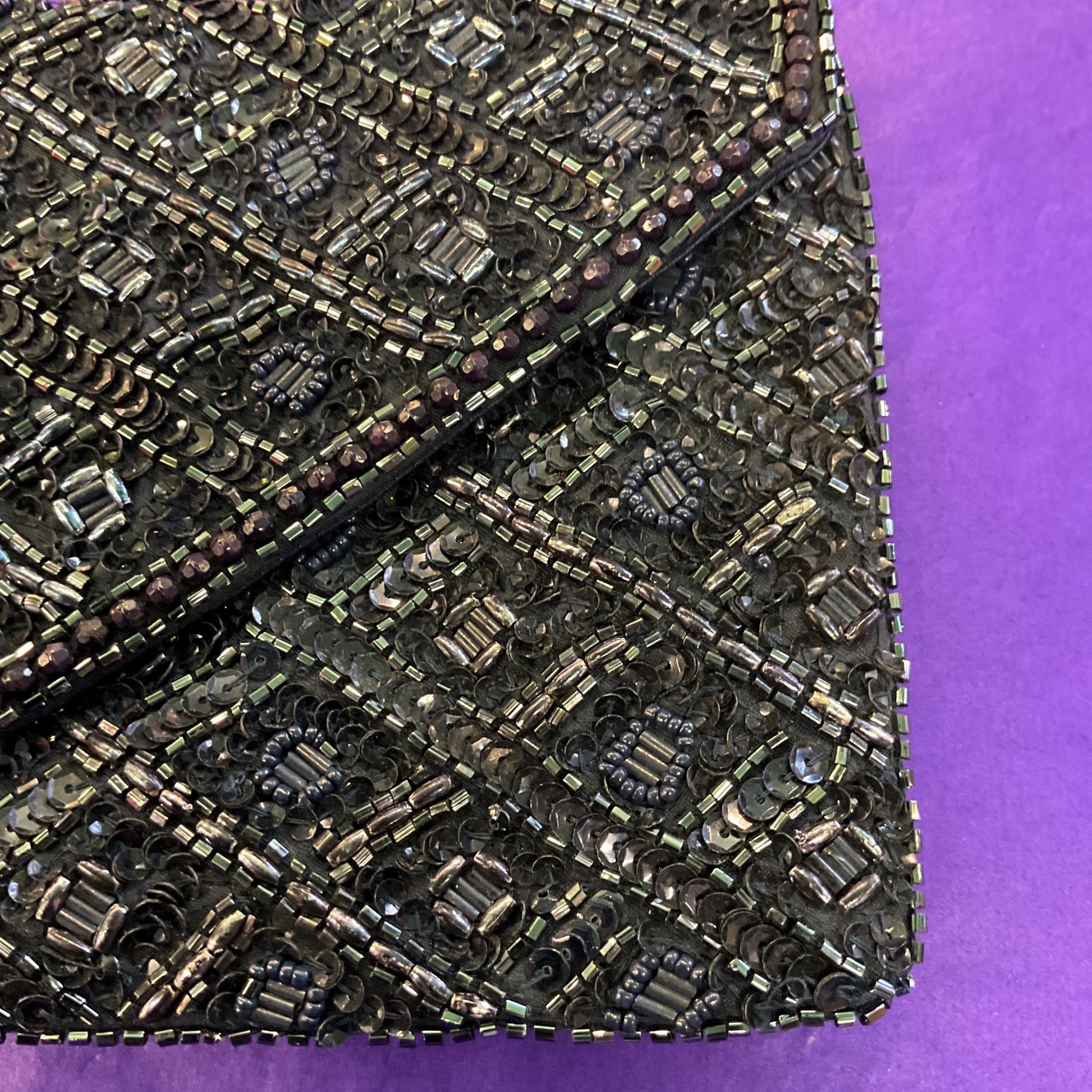 Vintage Unused Midnight Blue satin Hand Beaded Clutch Or Shoulder Bag by Accesorize,