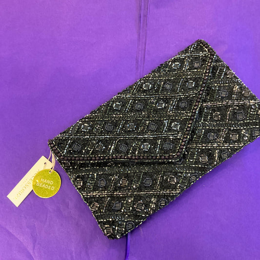 Vintage Unused Midnight Blue satin Hand Beaded Clutch Or Shoulder Bag by Accesorize,