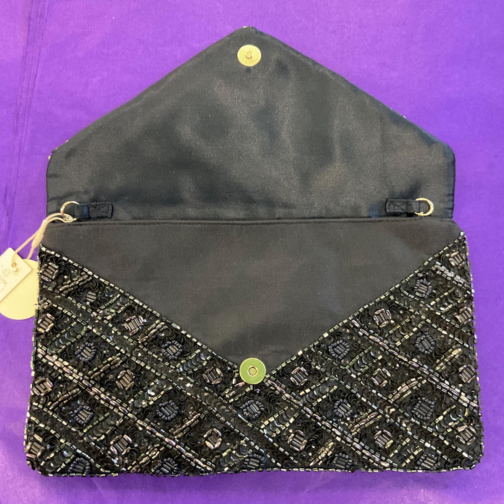 Vintage Unused Midnight Blue satin Hand Beaded Clutch Or Shoulder Bag by Accesorize,
