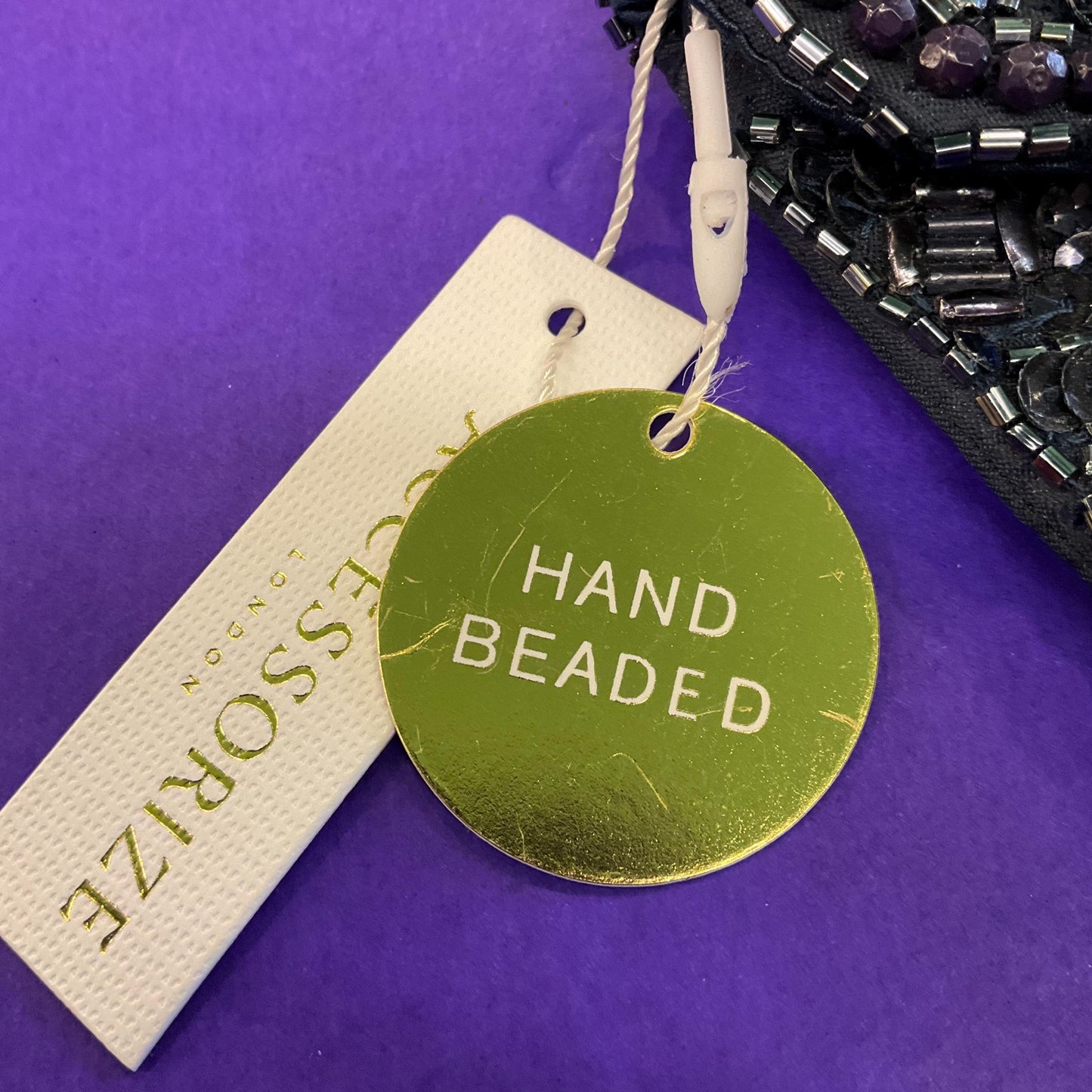 Vintage Unused Midnight Blue satin Hand Beaded Clutch Or Shoulder Bag by Accesorize,