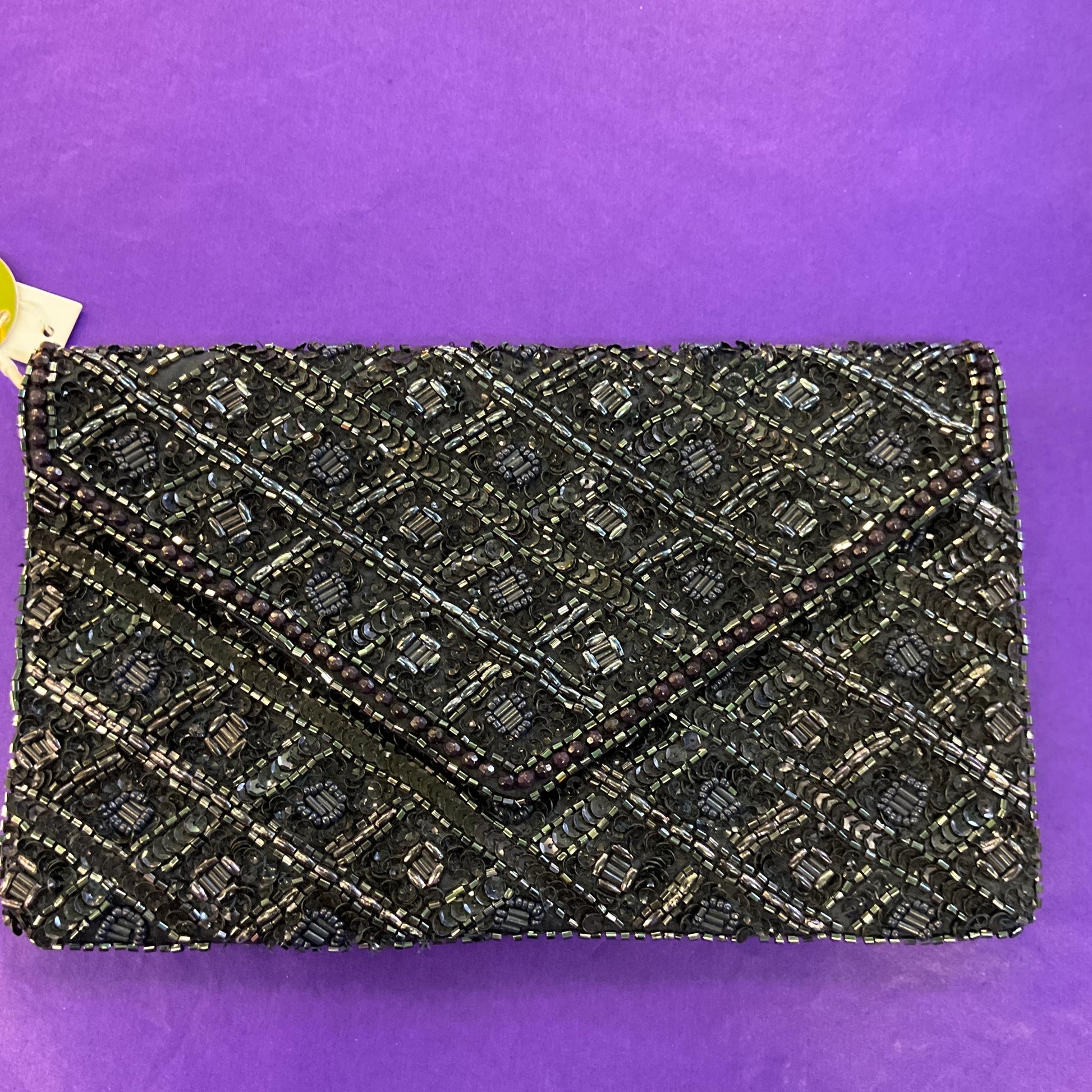 Vintage Unused Midnight Blue satin Hand Beaded Clutch Or Shoulder Bag by Accesorize,
