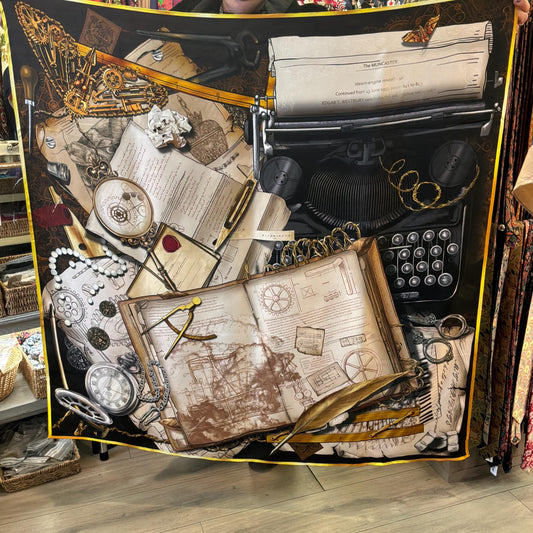 Vintage Mithridate Ultra Large Pure Silk Abstract Graphic Scarf, Shades of Brown, Cream, Gold