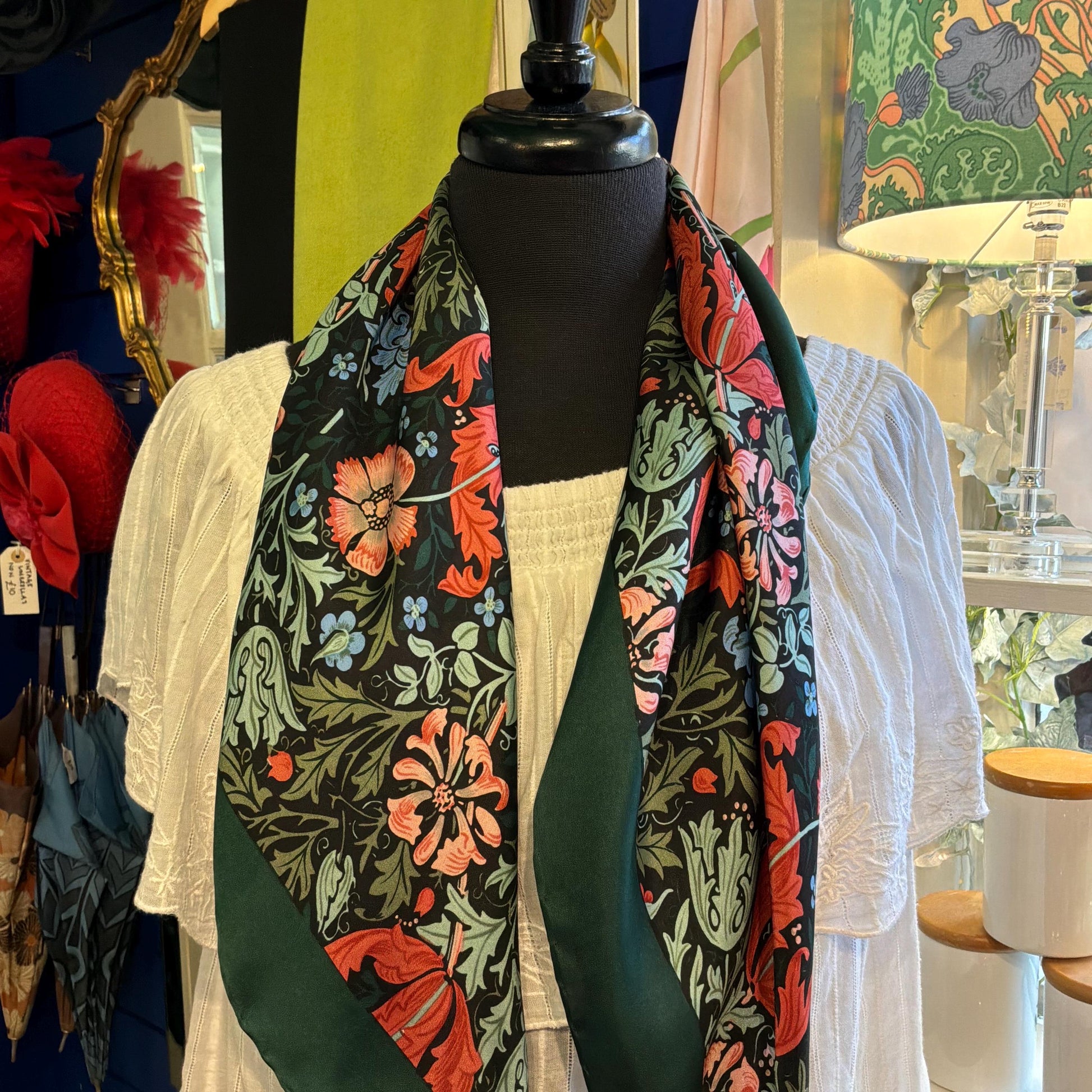 Vintage Silk Scarf by Beckford Silk for Past Times , William Morris Style Print, Pure Silk