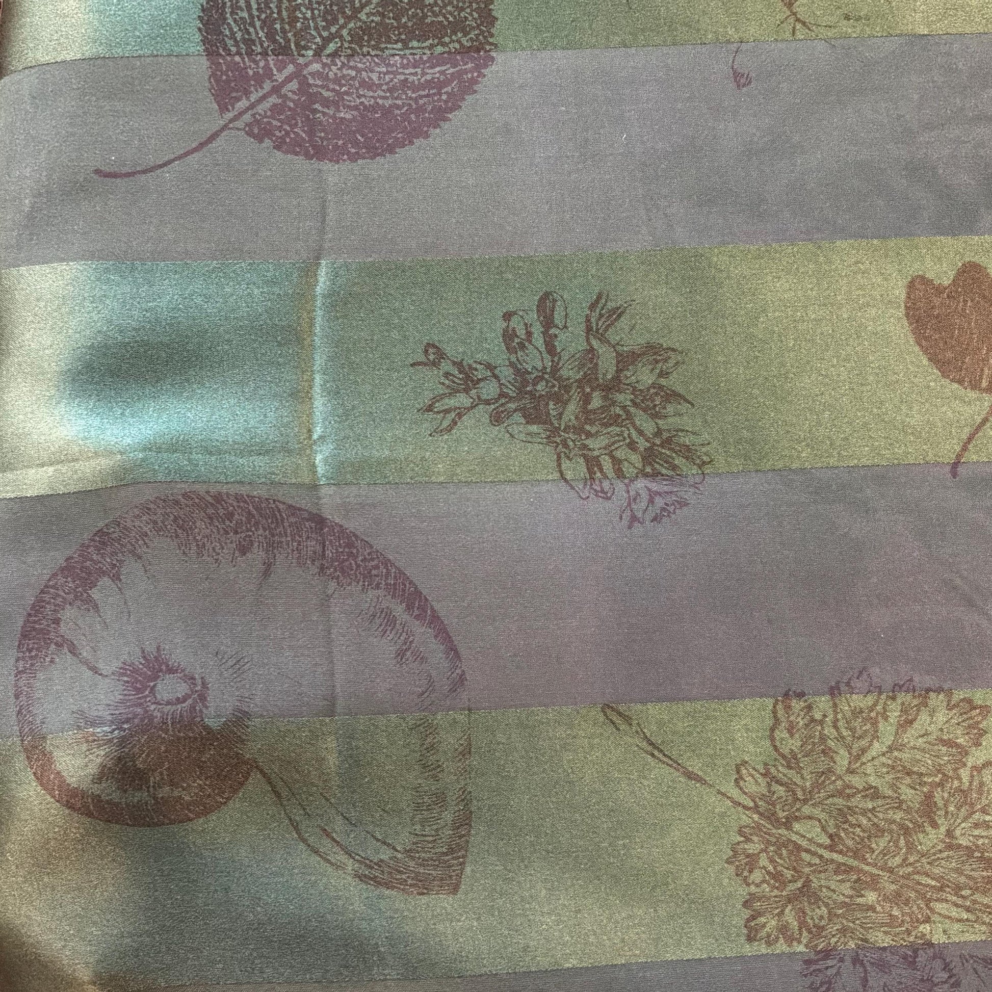 Vintage Silk Scarf by English Eccentrics for Liberty of London , Large Rectangular Silk Devore Scarf in Deep Green with Sea Shells Print