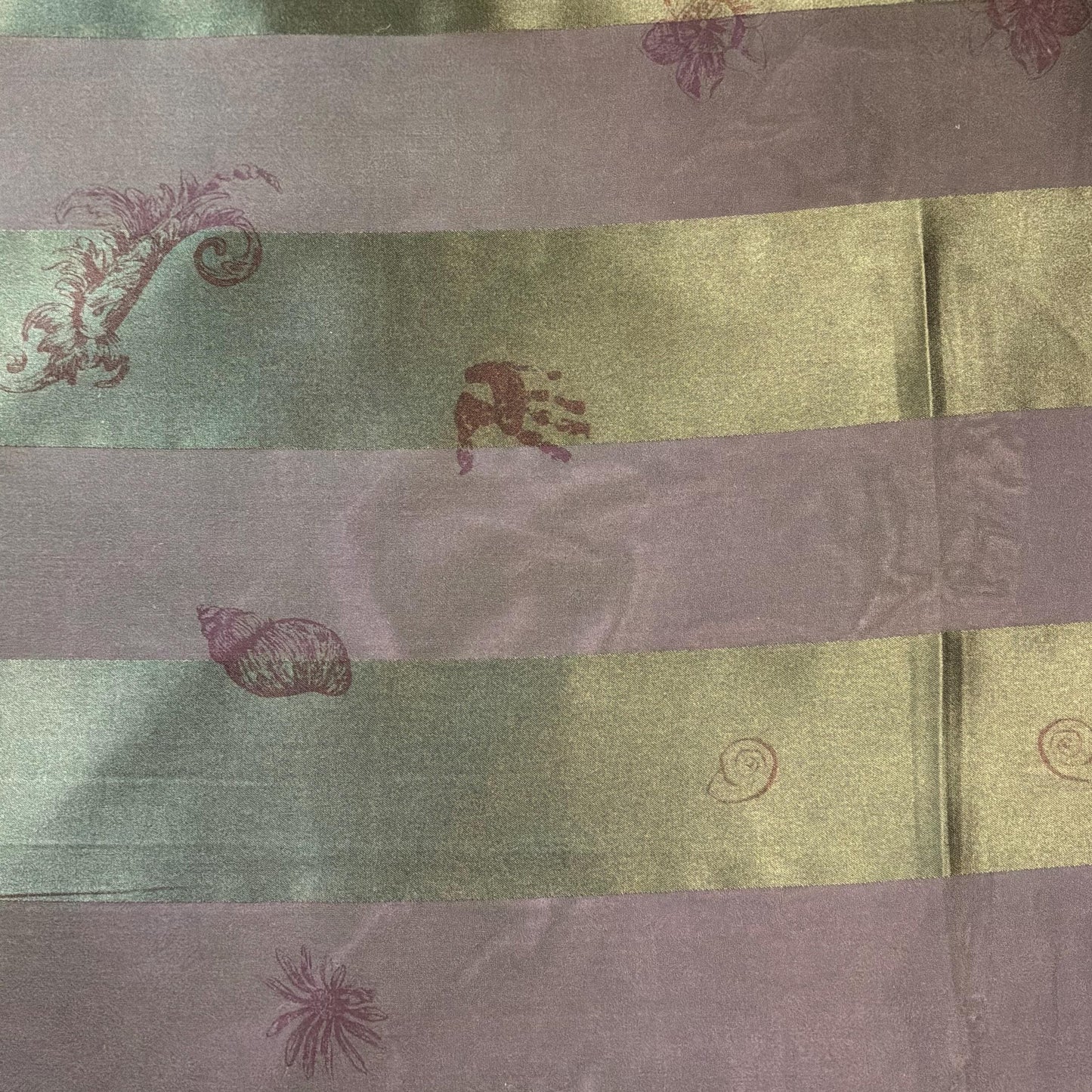 Vintage Silk Scarf by English Eccentrics for Liberty of London , Large Rectangular Silk Devore Scarf in Deep Green with Sea Shells Print