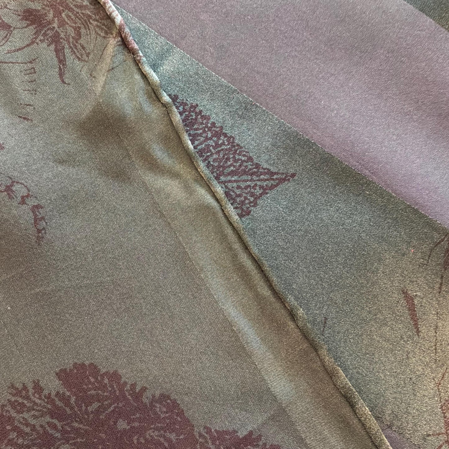 Vintage Silk Scarf by English Eccentrics for Liberty of London , Large Rectangular Silk Devore Scarf in Deep Green with Sea Shells Print