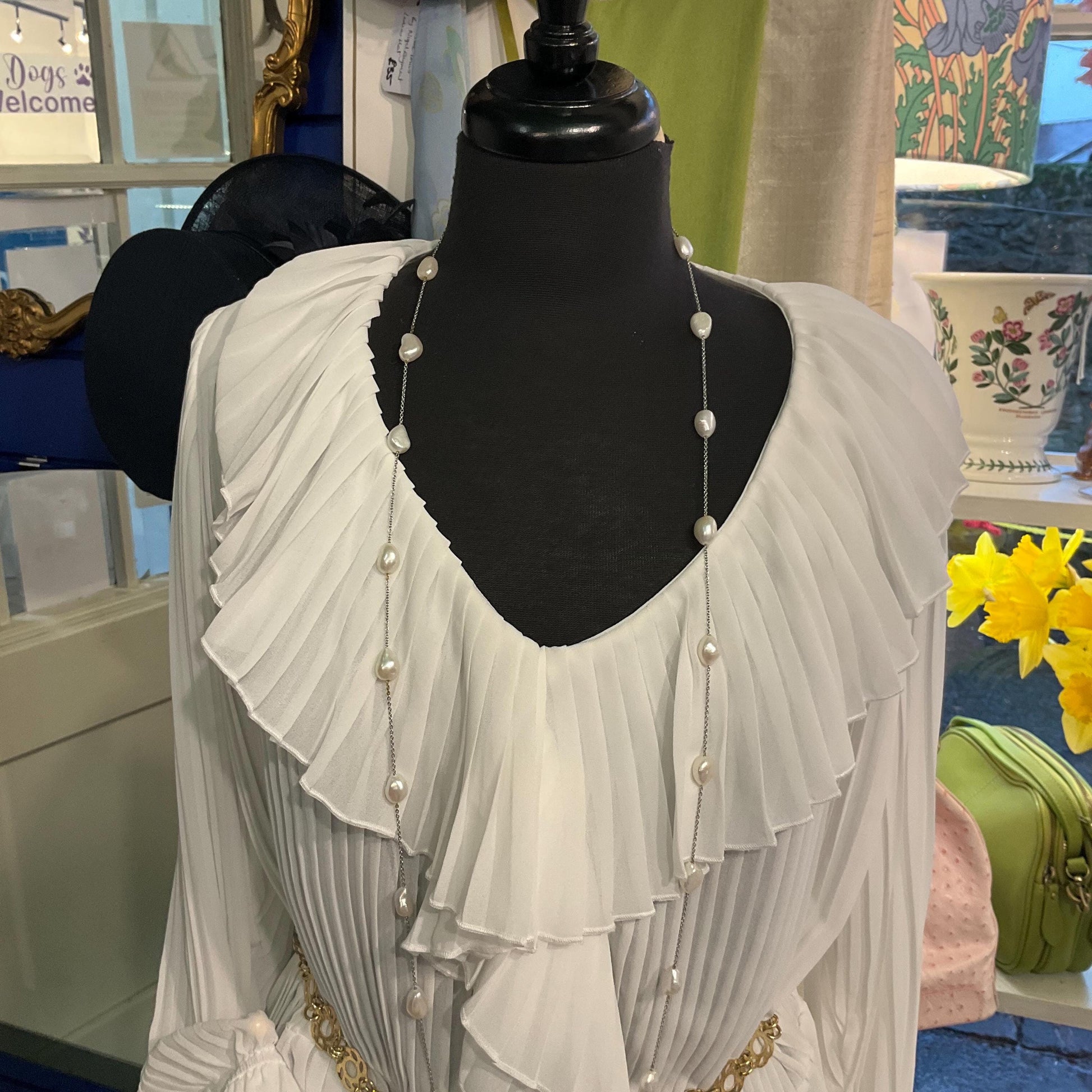 Vintage Flapper Length Ivory Baroque Pearl Chain Necklace