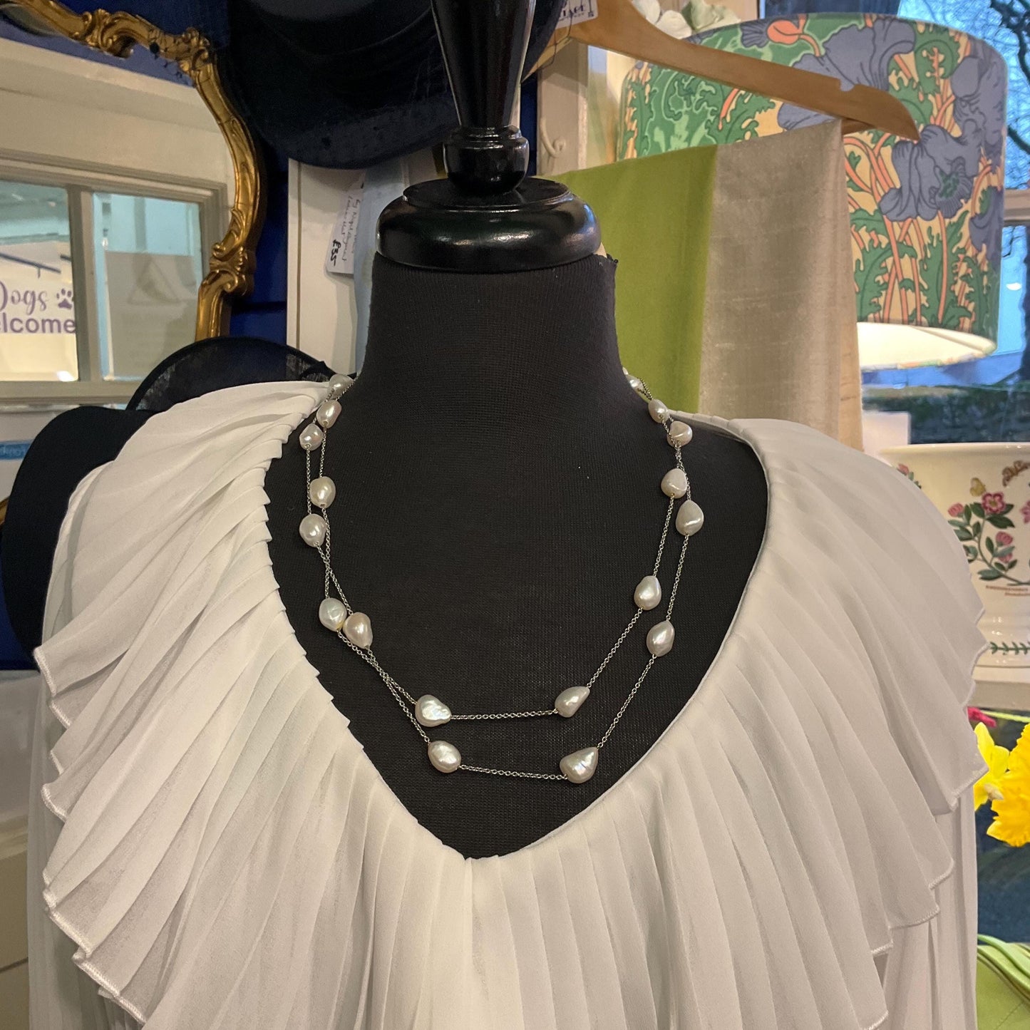 Vintage Flapper Length Ivory Baroque Pearl Chain Necklace