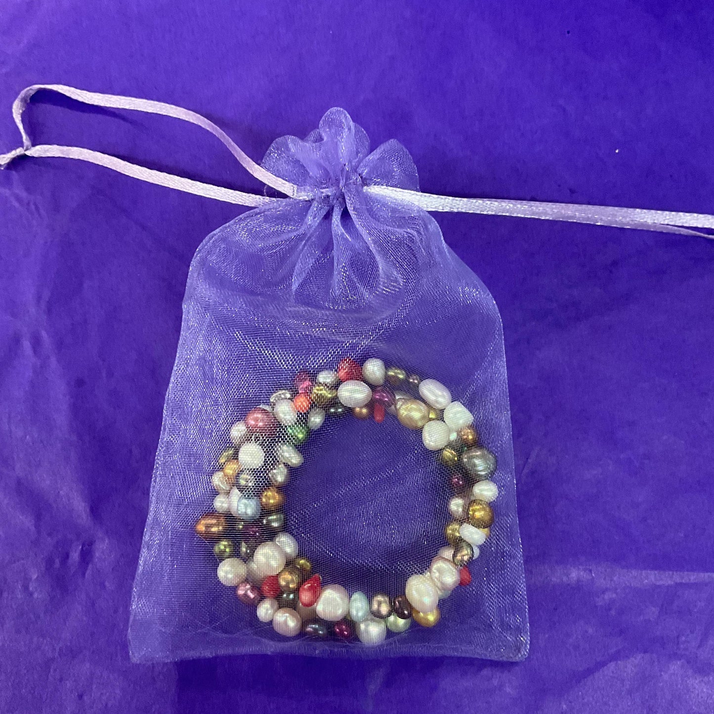 Vintage Bohemian Multicoloured Fresh Water Pearl Triple Coiled Spring Bracelet