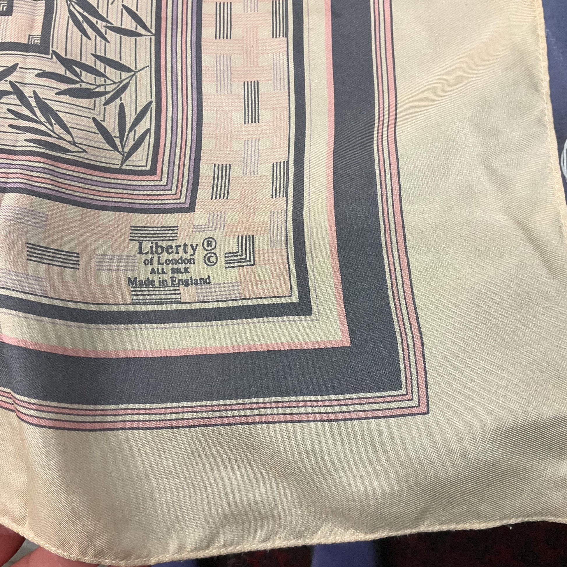 Vintage Liberty of London Pure Silk Scarf in Pale Pink and Grey Bamboo Print