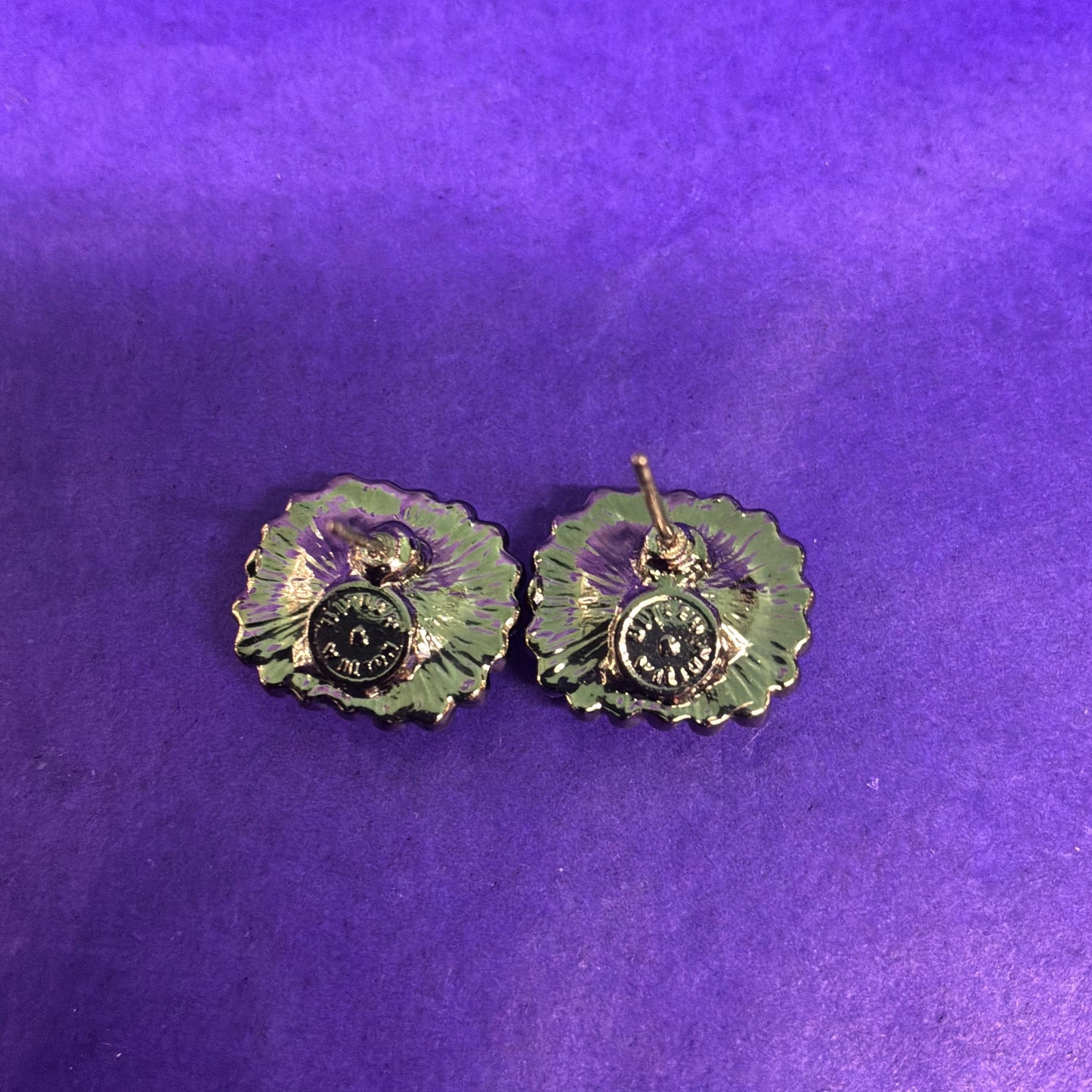 Vintage Butler and Wilson Rectangular Purple and Aurora Borealis Crystal Stud Earrings