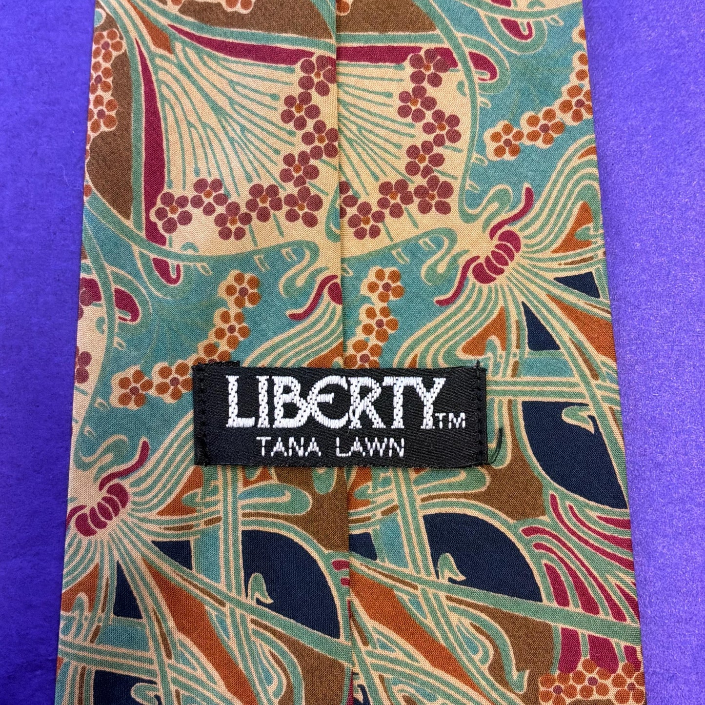 Vintage Liberty of London Ianthe Tana Lawn Cotton Tie, Shades of Turquoise Blue, Gold, and Orange