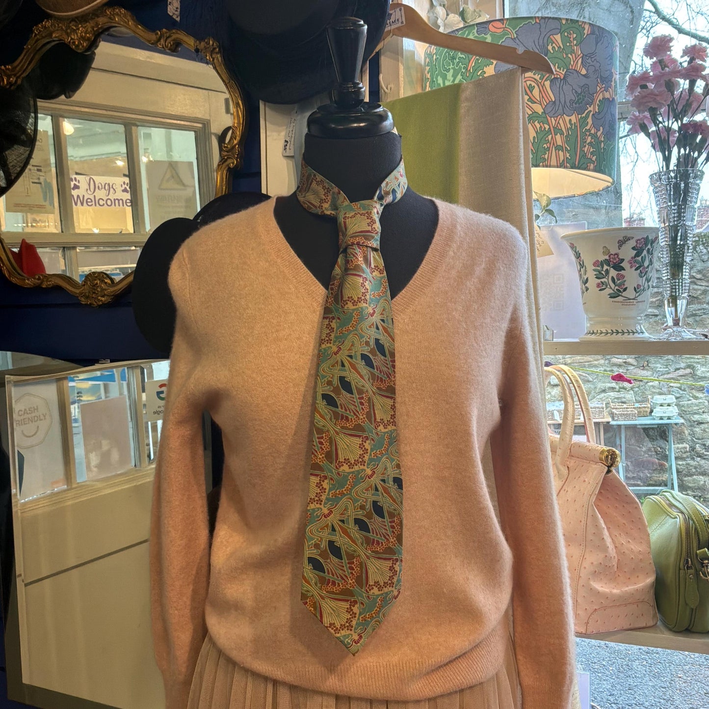 Vintage Liberty of London Ianthe Tana Lawn Cotton Tie, Shades of Turquoise Blue, Gold, and Orange