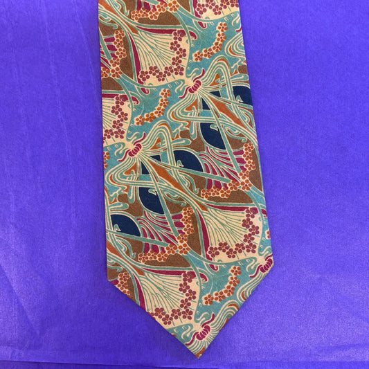 Vintage Liberty of London Ianthe Tana Lawn Cotton Tie, Shades of Turquoise Blue, Gold, and Orange
