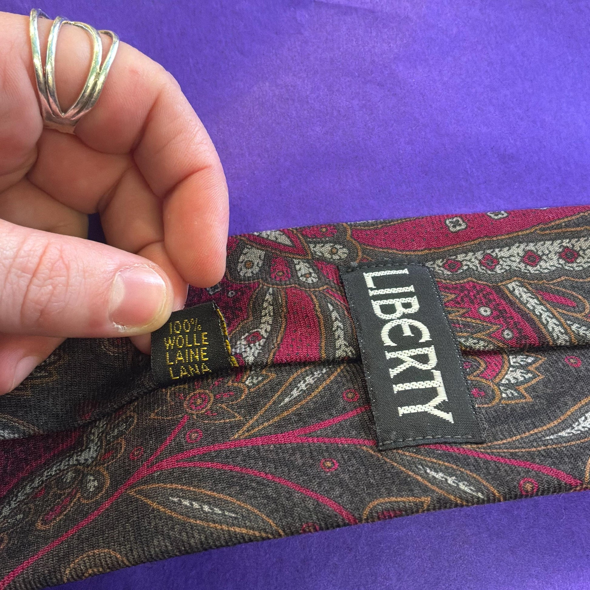 Vintage Liberty of London Pure Wool Paisley Tie, Rich Shades of Red, Gold, Grey, Brown and Black