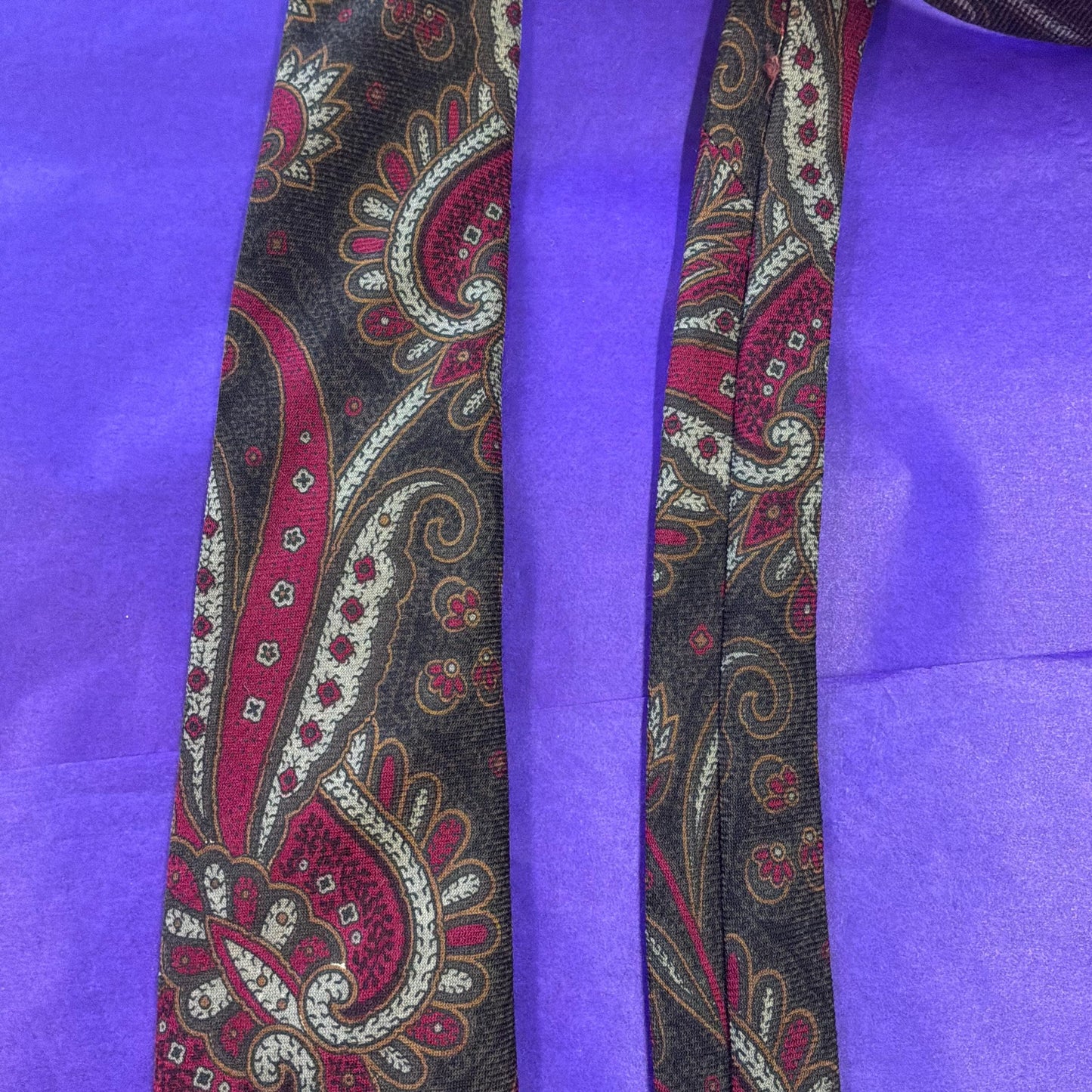 Vintage Liberty of London Pure Wool Paisley Tie, Rich Shades of Red, Gold, Grey, Brown and Black