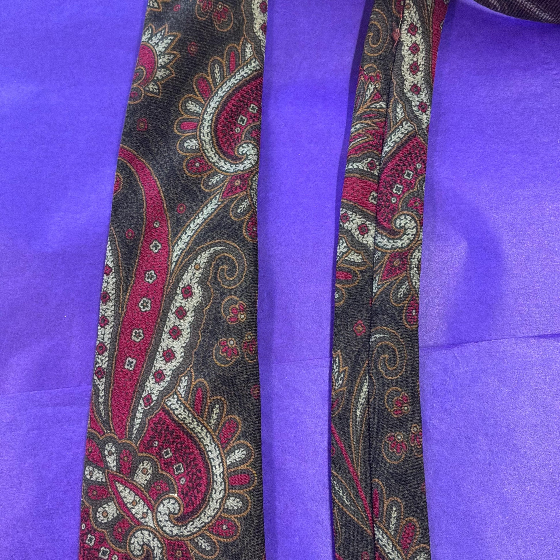 Vintage Liberty of London Pure Wool Paisley Tie, Rich Shades of Red, Gold, Grey, Brown and Black