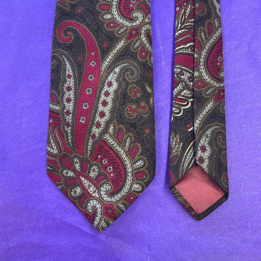 Vintage Liberty of London Pure Wool Paisley Tie, Rich Shades of Red, Gold, Grey, Brown and Black