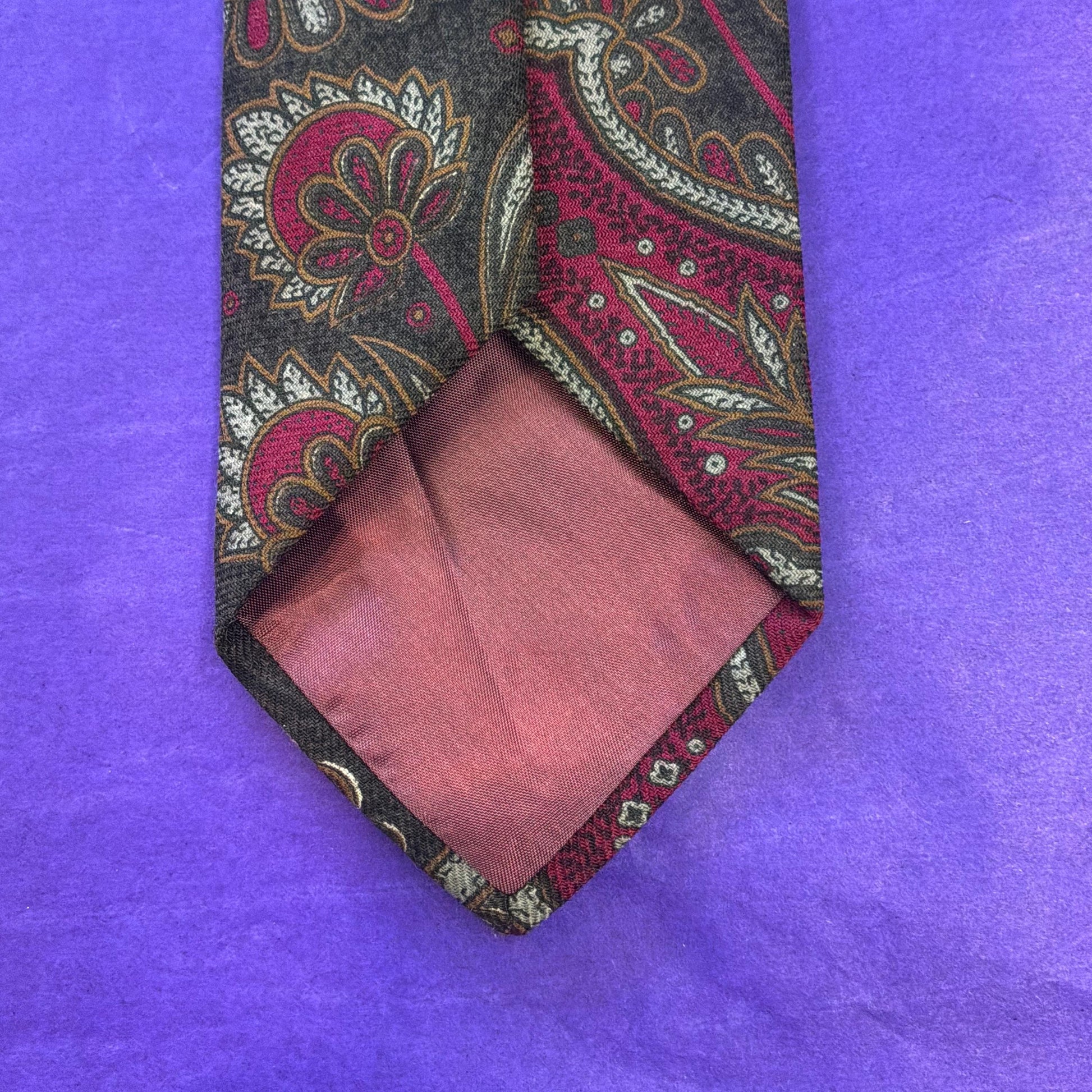 Vintage Liberty of London Pure Wool Paisley Tie, Rich Shades of Red, Gold, Grey, Brown and Black