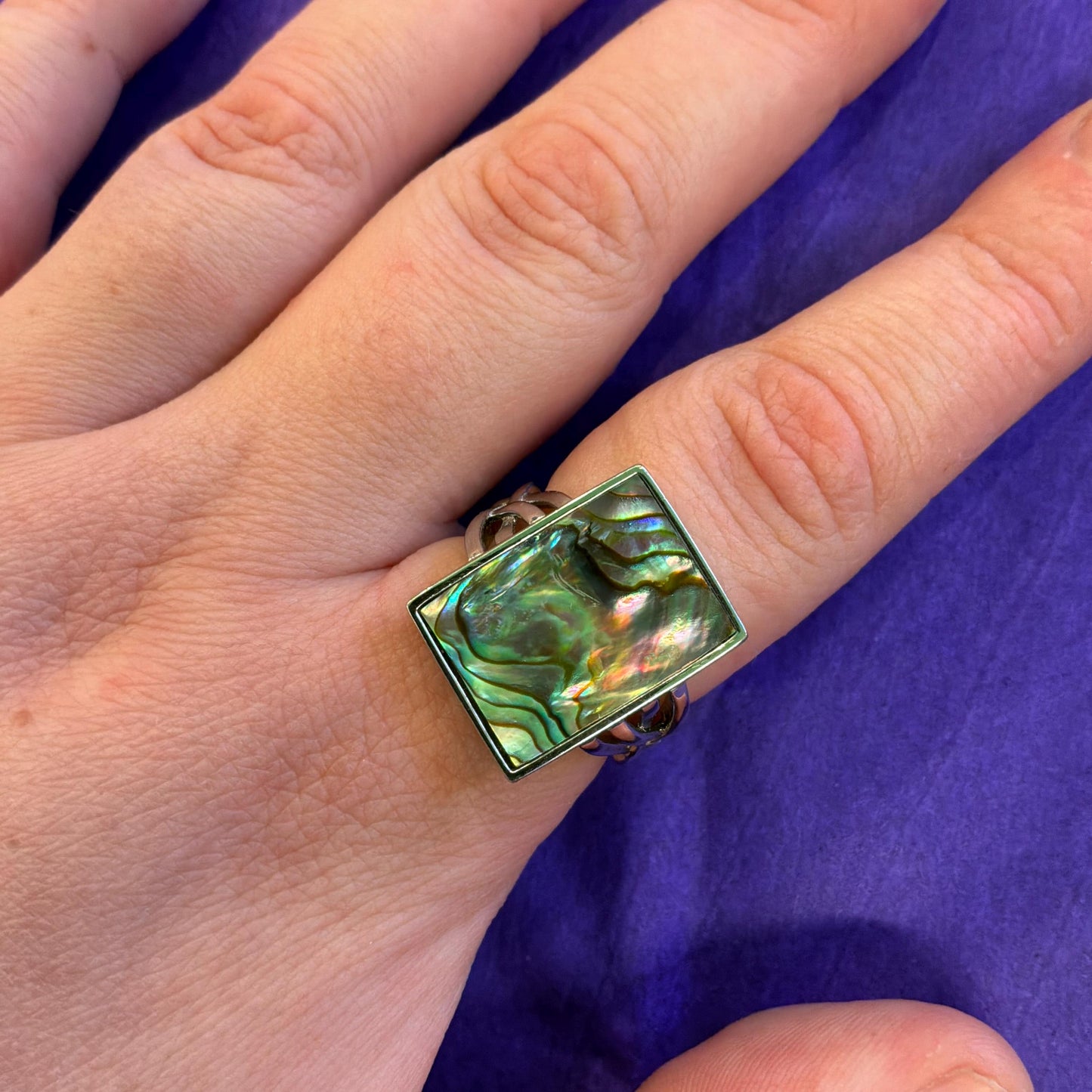 Vintage Silver and Abalone Shell Celtic Style Ring, Size UK S, US 9