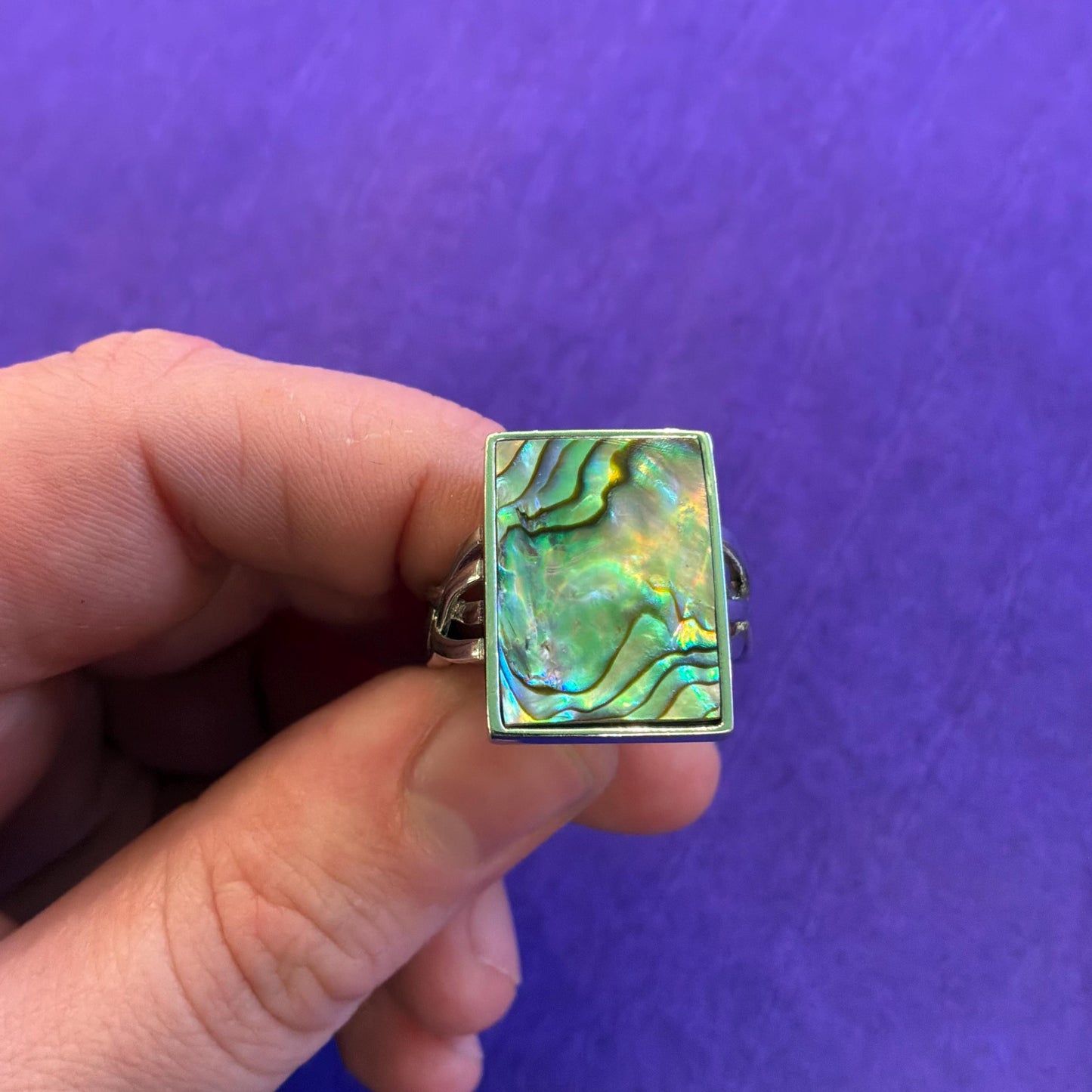Vintage Silver and Abalone Shell Celtic Style Ring, Size UK S, US 9