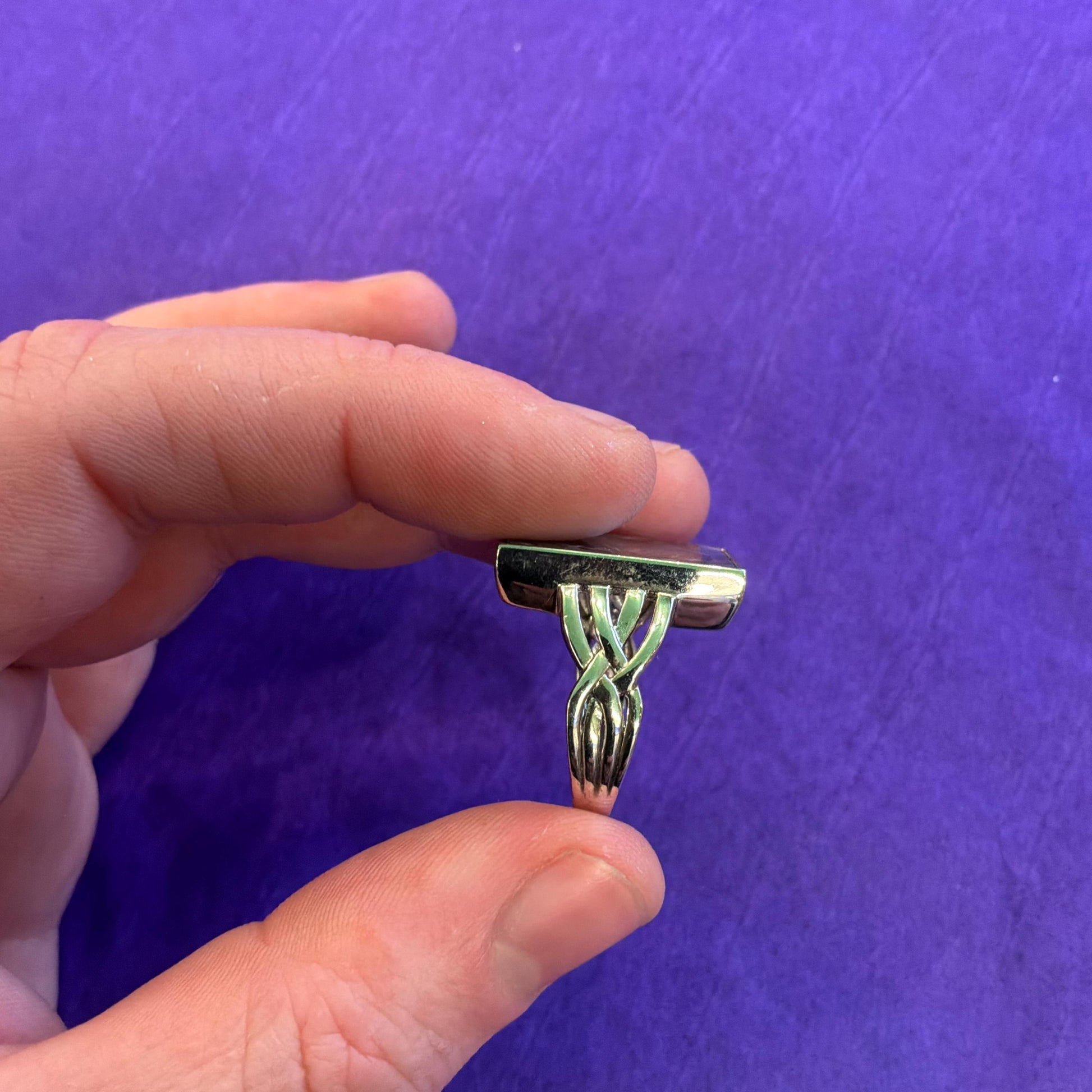Vintage Silver and Abalone Shell Celtic Style Ring, Size UK S, US 9