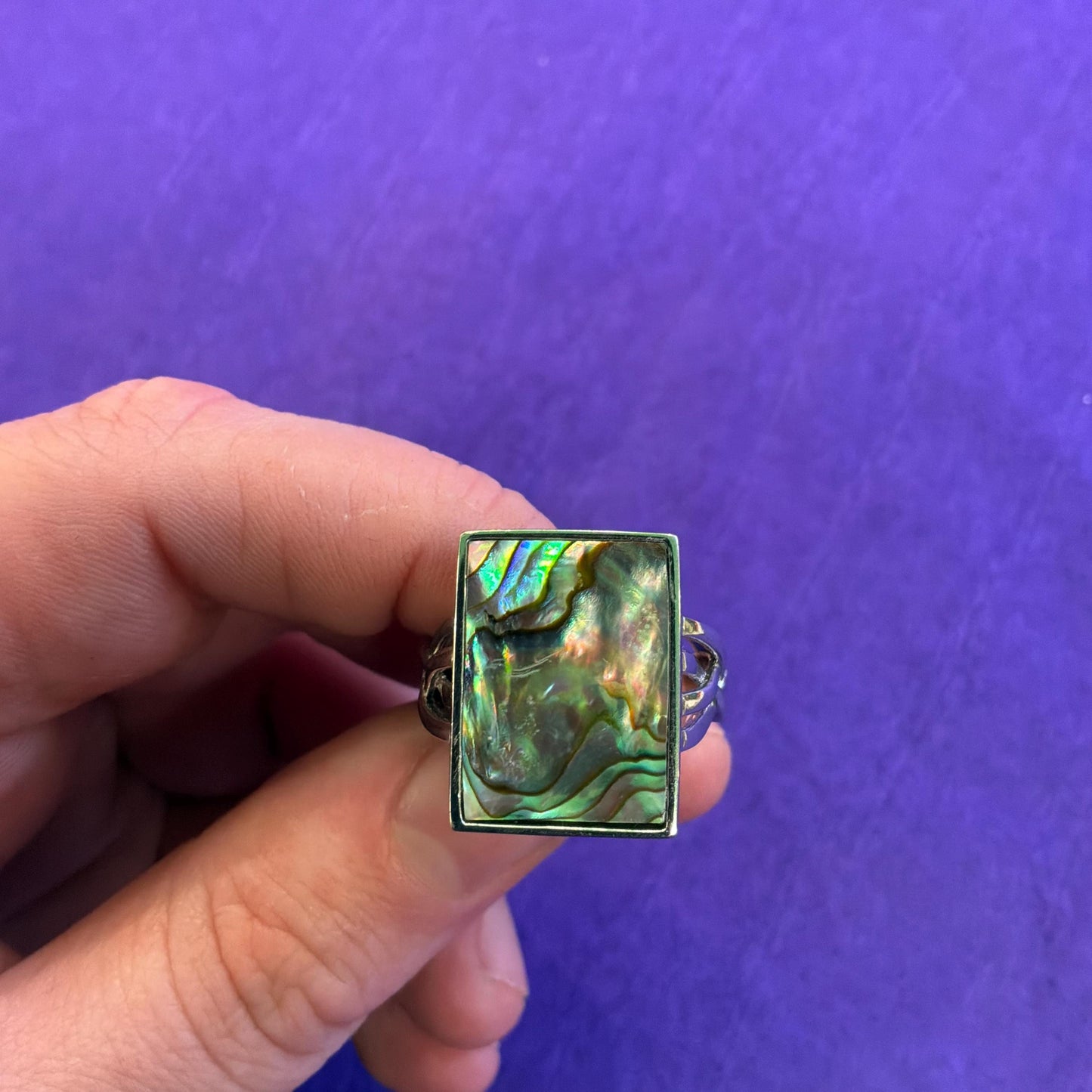 Vintage Silver and Abalone Shell Celtic Style Ring, Size UK S, US 9