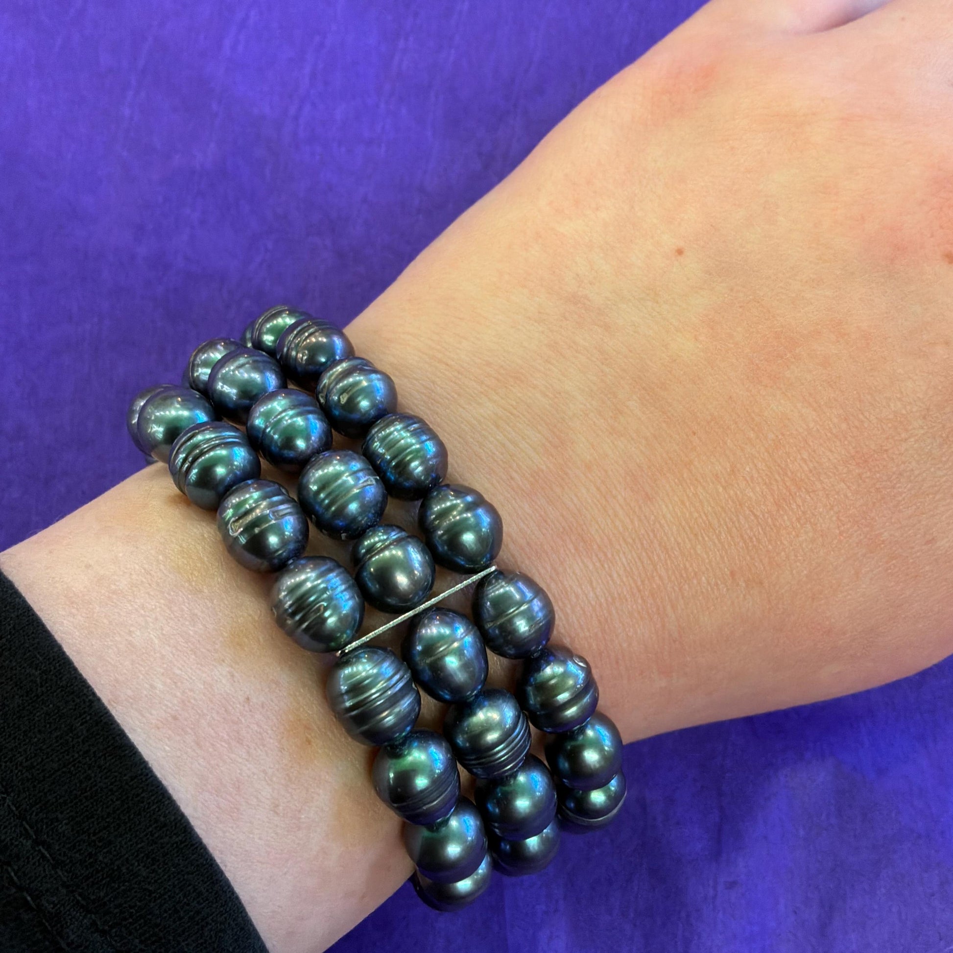 Vintage Chunky Petrol Blue Lustre Fresh Water Pearl Multistrand Bracelet