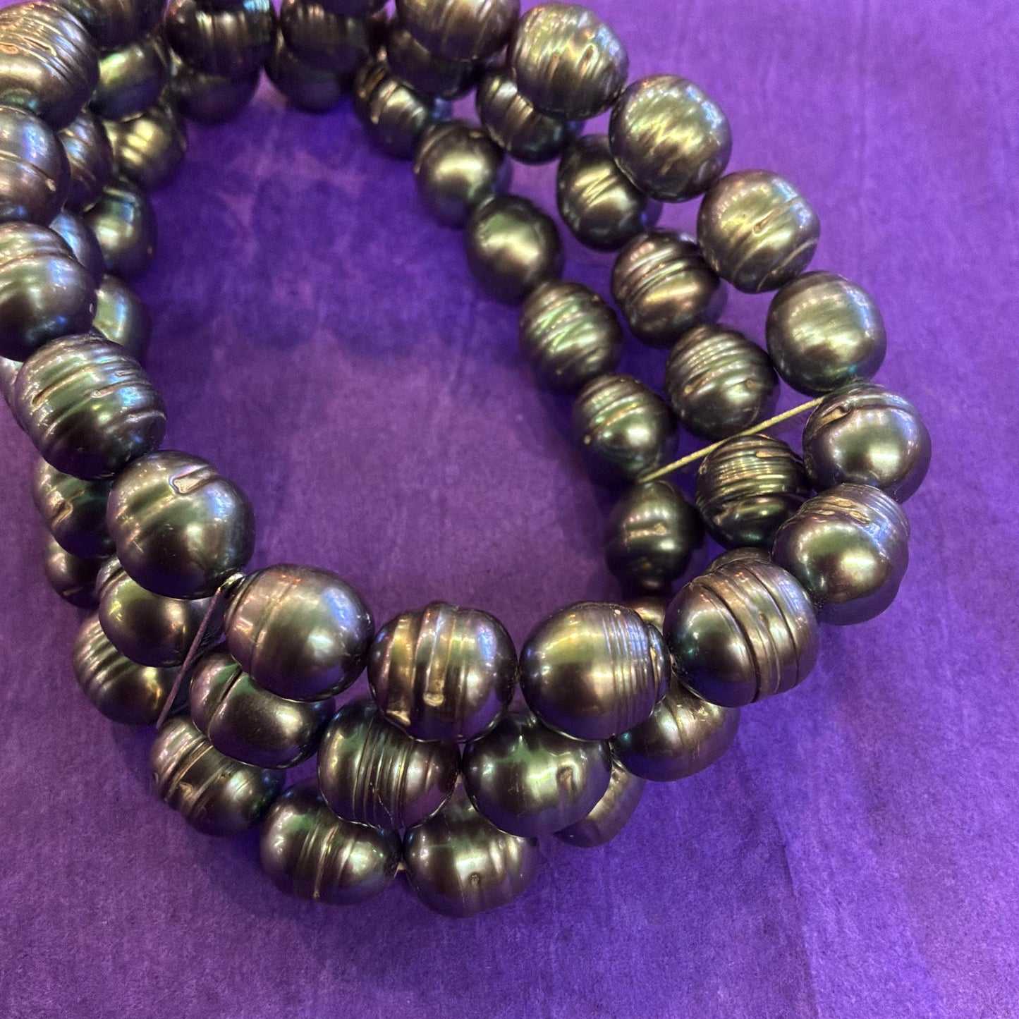 Vintage Chunky Petrol Blue Lustre Fresh Water Pearl Multistrand Bracelet