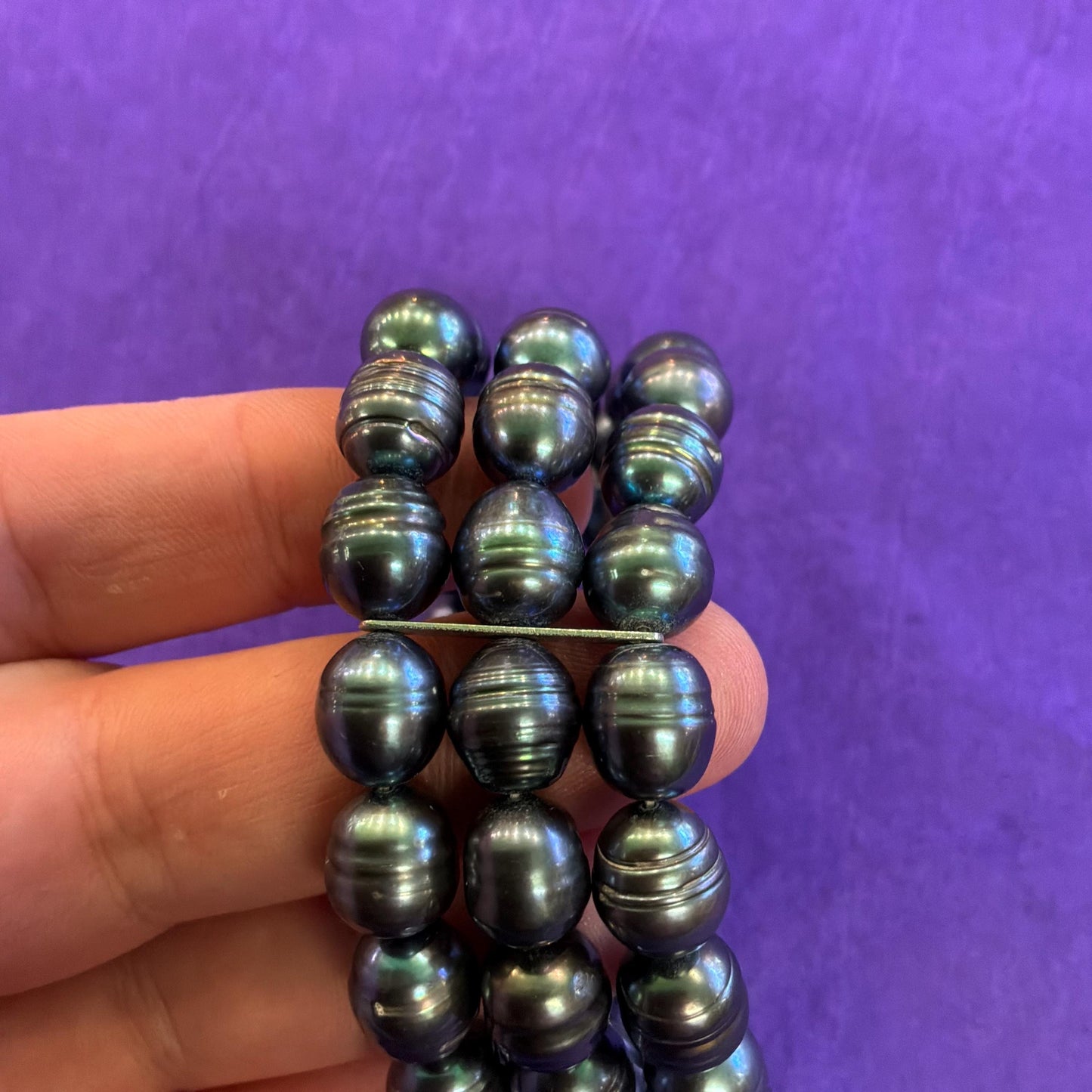 Vintage Chunky Petrol Blue Lustre Fresh Water Pearl Multistrand Bracelet