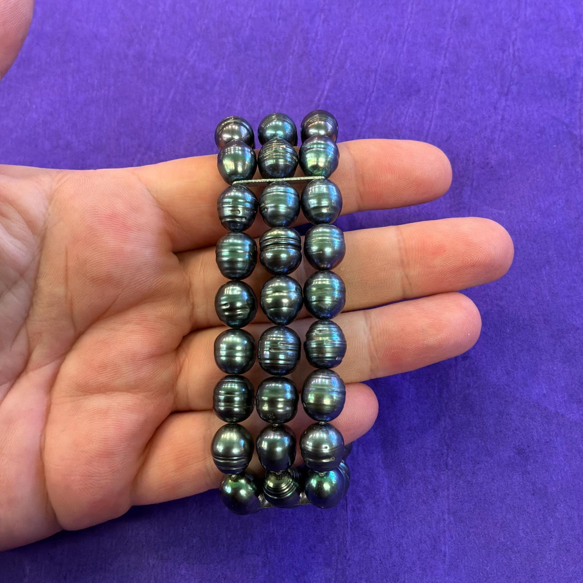 Vintage Chunky Petrol Blue Lustre Fresh Water Pearl Multistrand Bracelet