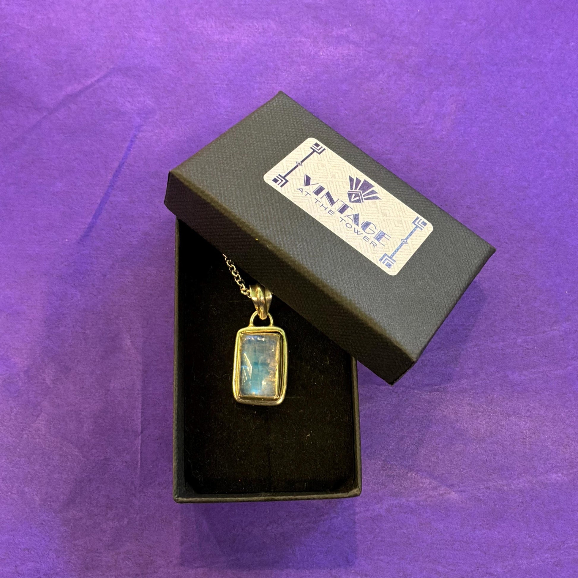 Vintage Artisan Jeweller Made Silver and Moonstone Pendant, 20” Silver Plated Chain