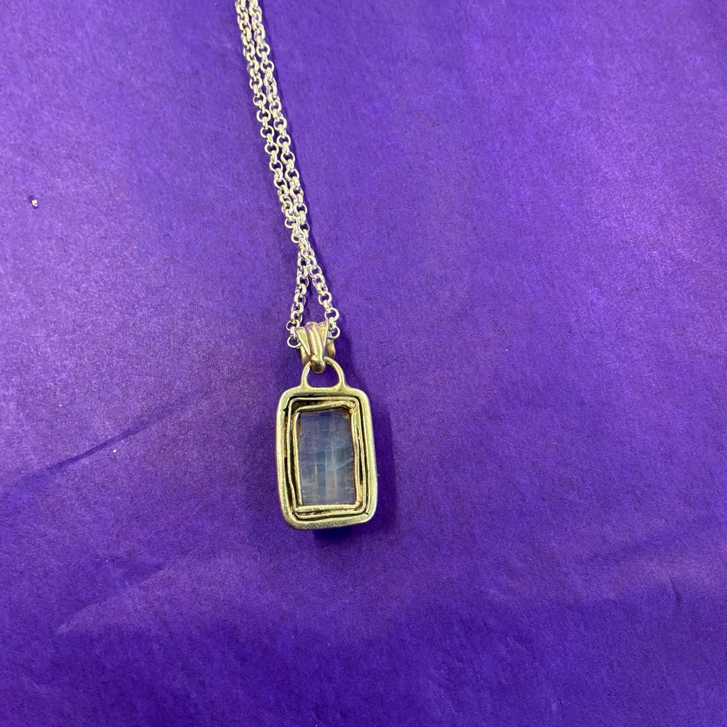 Vintage Artisan Jeweller Made Silver and Moonstone Pendant, 20” Silver Plated Chain