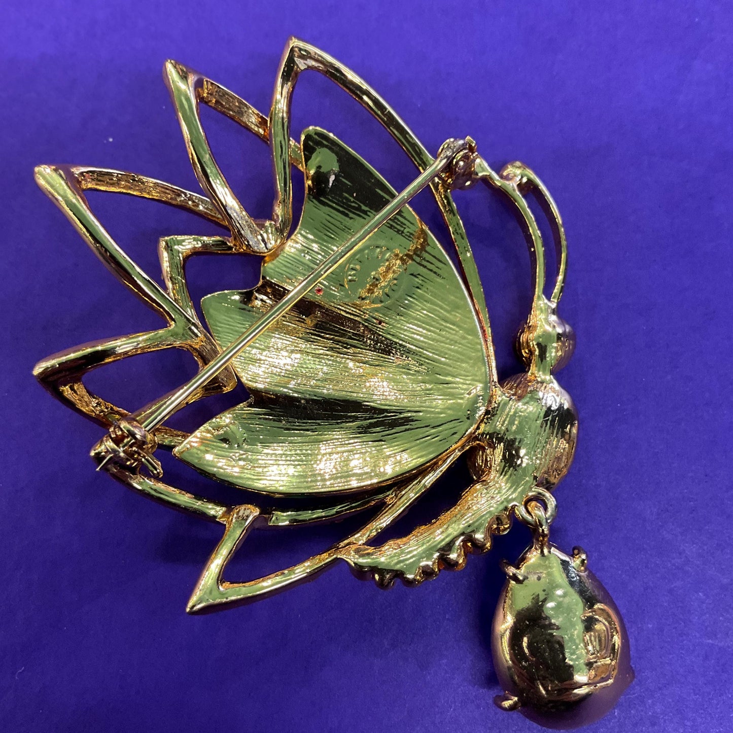 Vintage Butler and Wilson Statement Rainbow Crystal Butterfly Brooch with Borealis Teardrop Crystal Drop