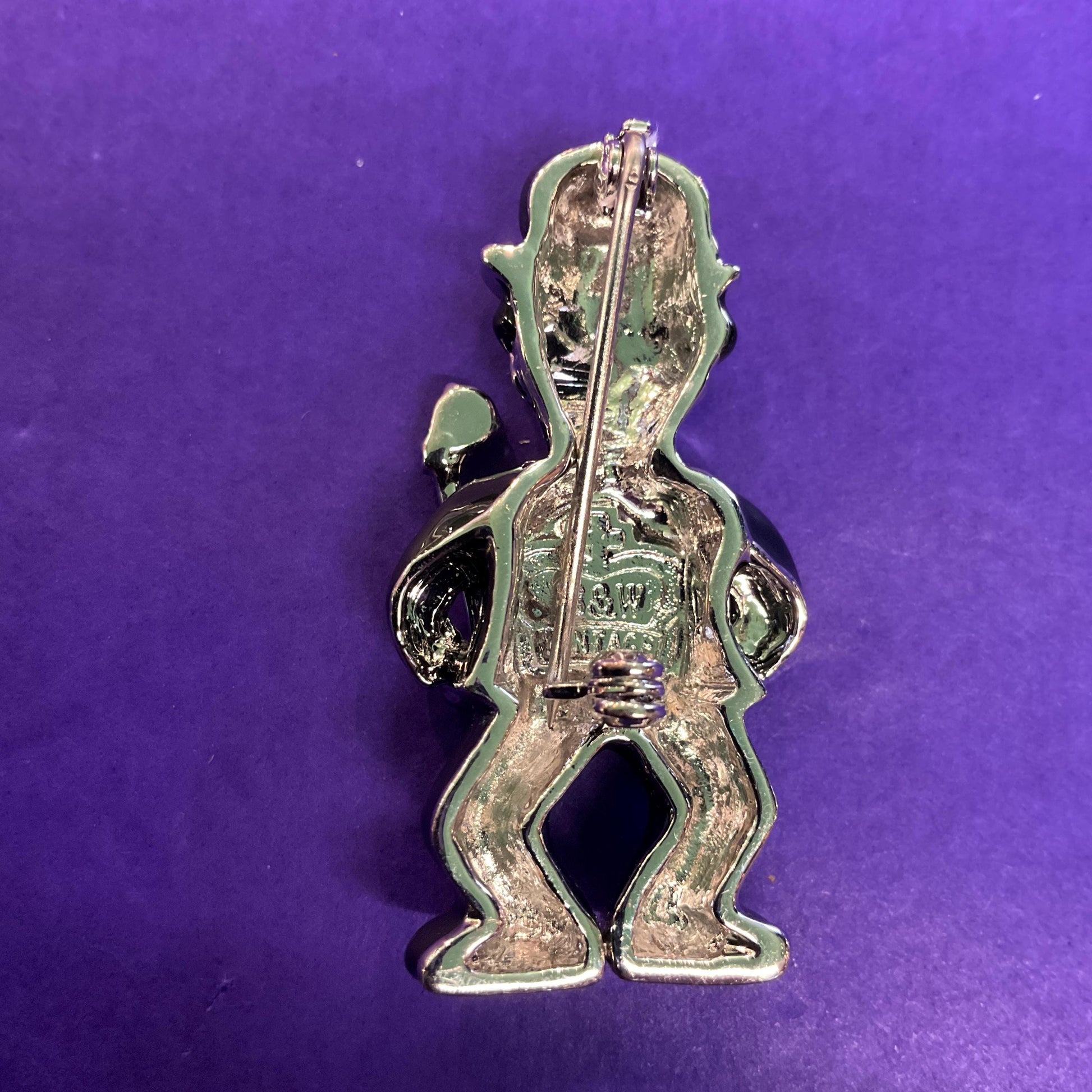 Vintage Butler and Wilson Enamel and Crystal Charlie Chaplin Brooch, Silver tone with red and black accents