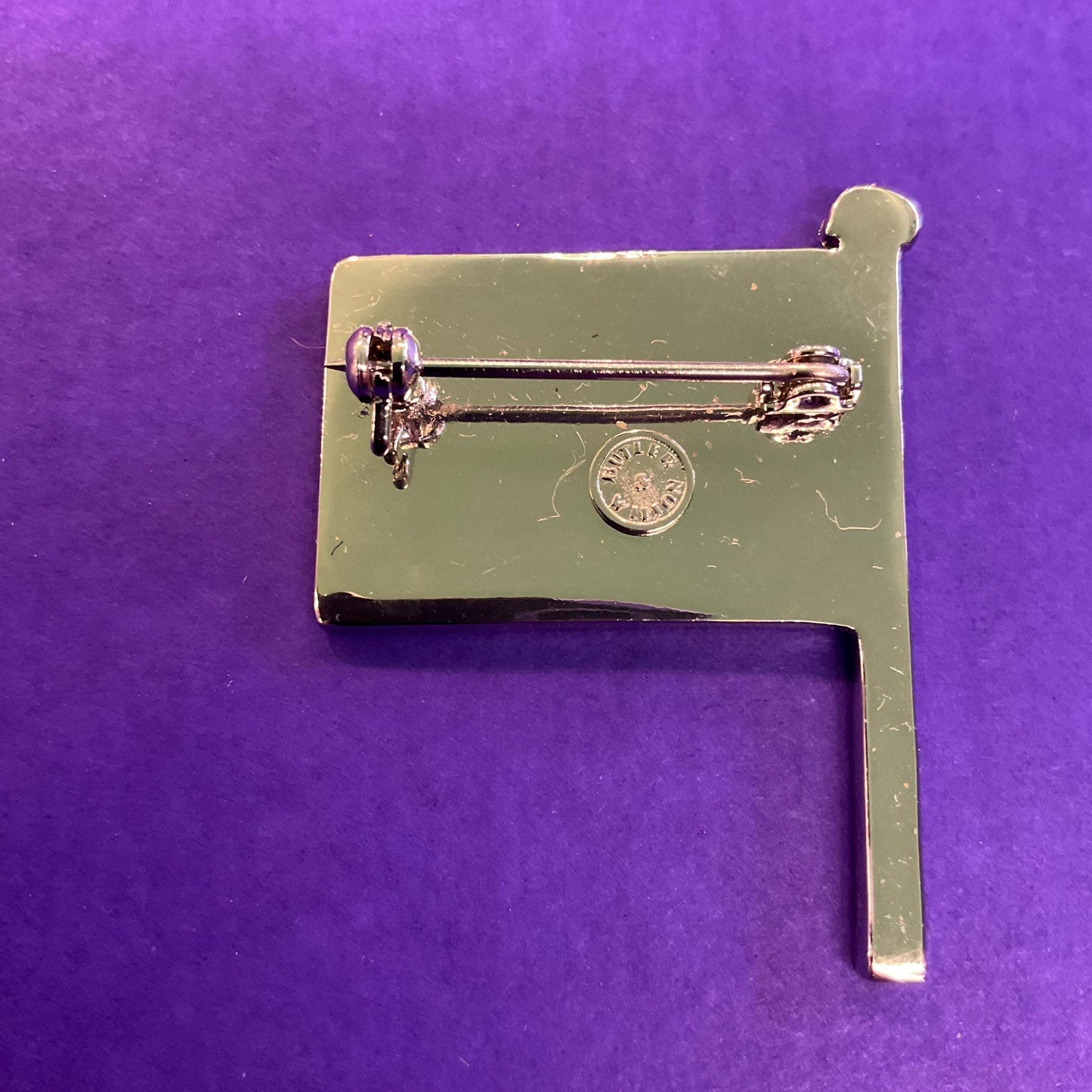 Vintage Butler and Wilson St Andrews Scottish Flag Crystal Brooch/ Lapel pin, Silver tone with silver and Blue rhinestones