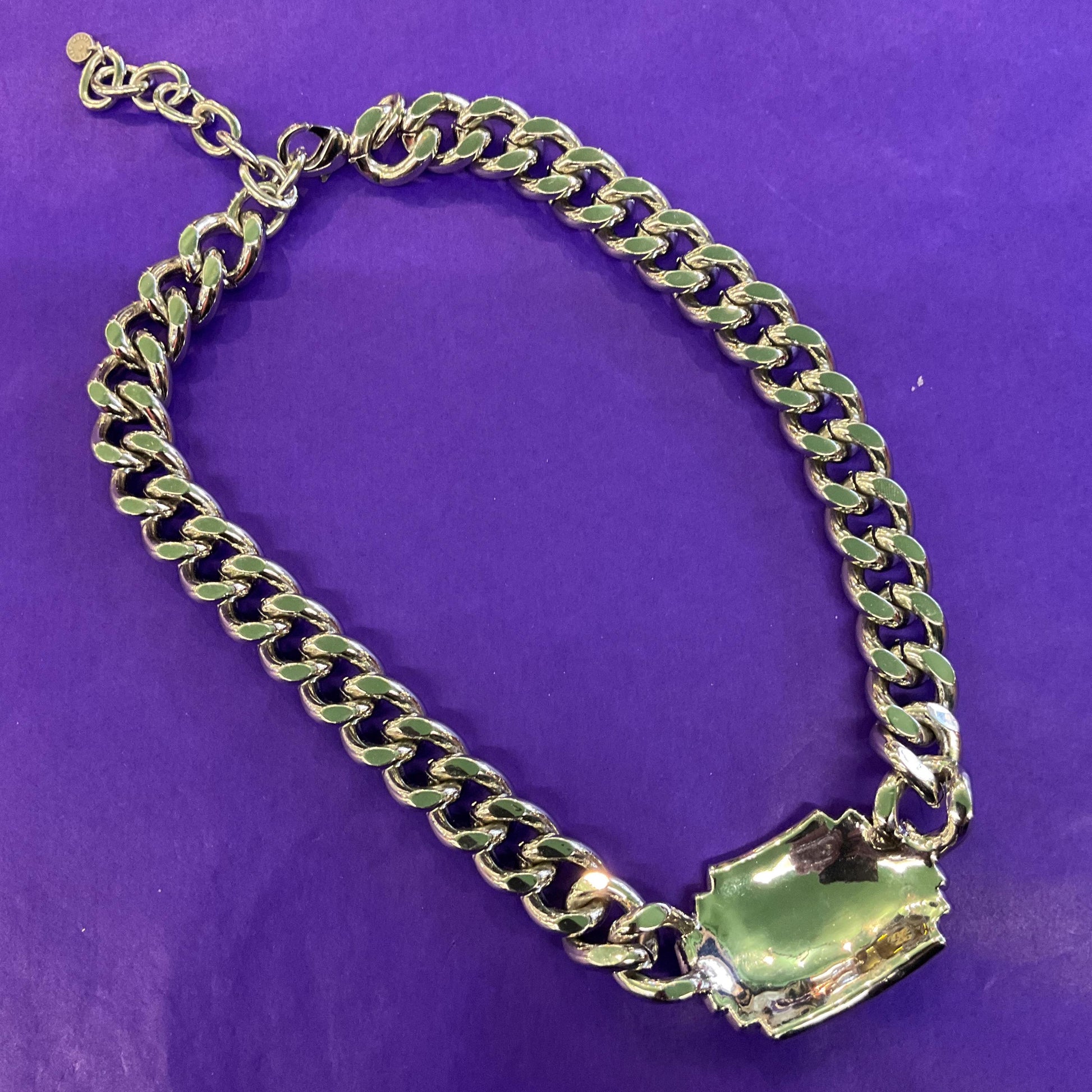 Vintage Butler and Wilson Statement Silver Tone Art Deco Style Crystal Necklace, Chunky Silver Chain with Aurora Borealis Crystals