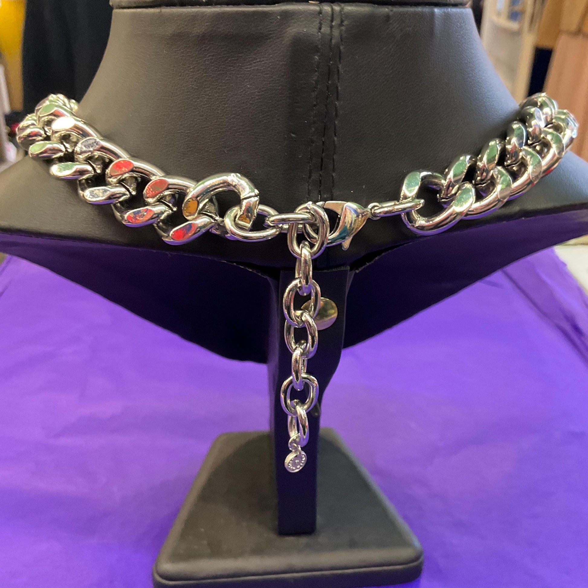 Vintage Butler and Wilson Statement Silver Tone Art Deco Style Crystal Necklace, Chunky Silver Chain with Aurora Borealis Crystals