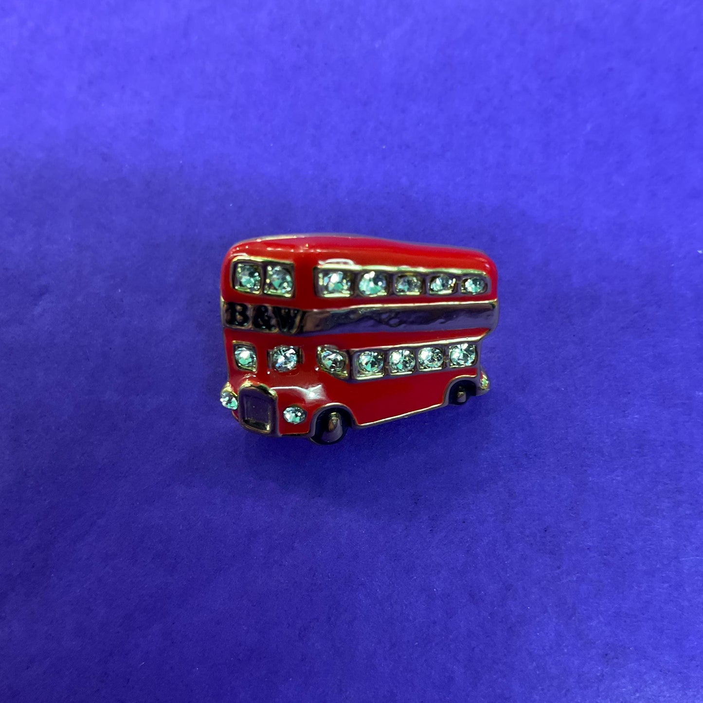 Vintage Butler and Wilson London Red Bus Cufflinks and Tie Pin/Lapel Pin Set , Gold Tone with Red enamel and silver crystals