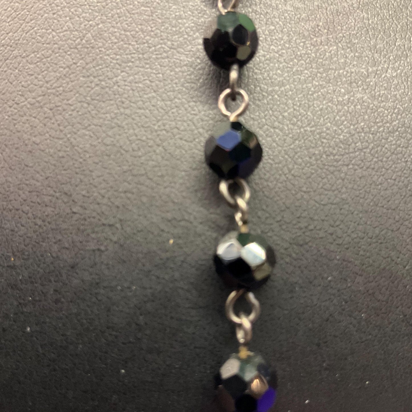 Vintage Butler and Wilson Long Dark Pewter Skull & Black Borealis Beaded ‘Y’ Drop Necklace