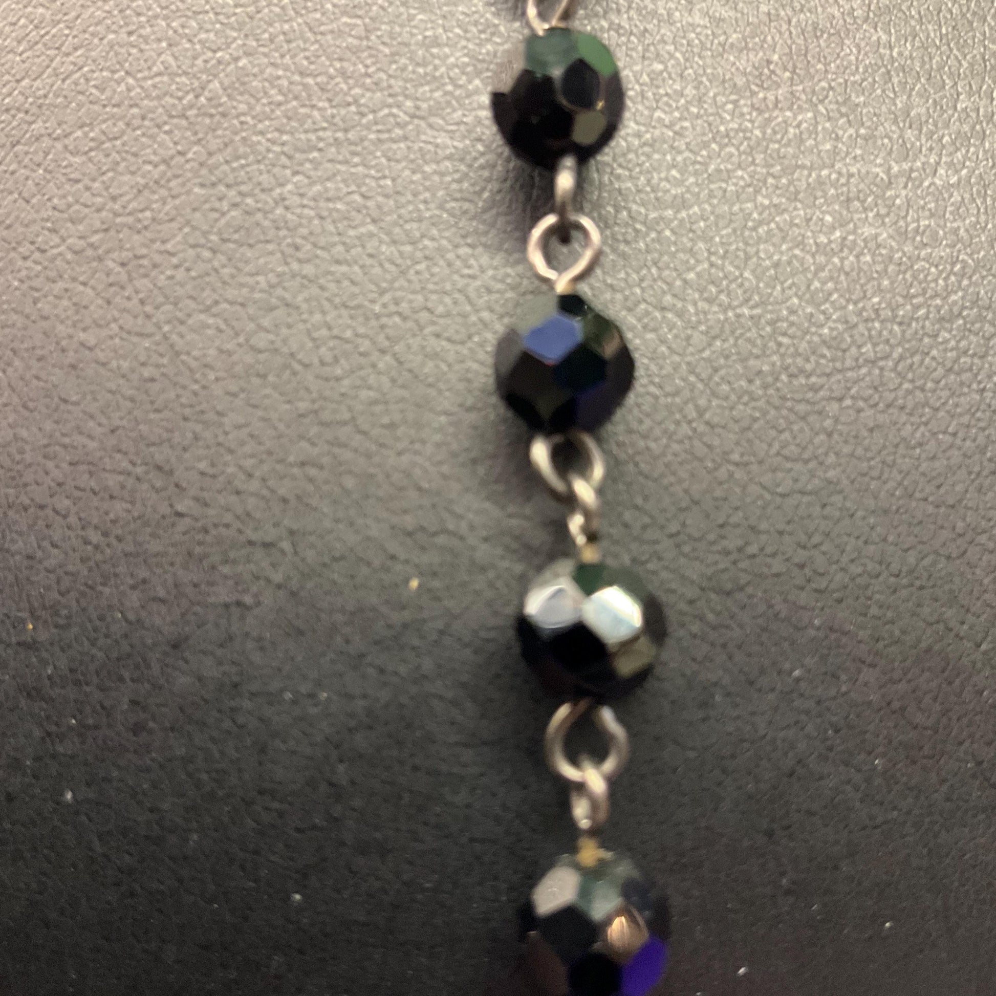 Vintage Butler and Wilson Long Dark Pewter Skull & Black Borealis Beaded ‘Y’ Drop Necklace