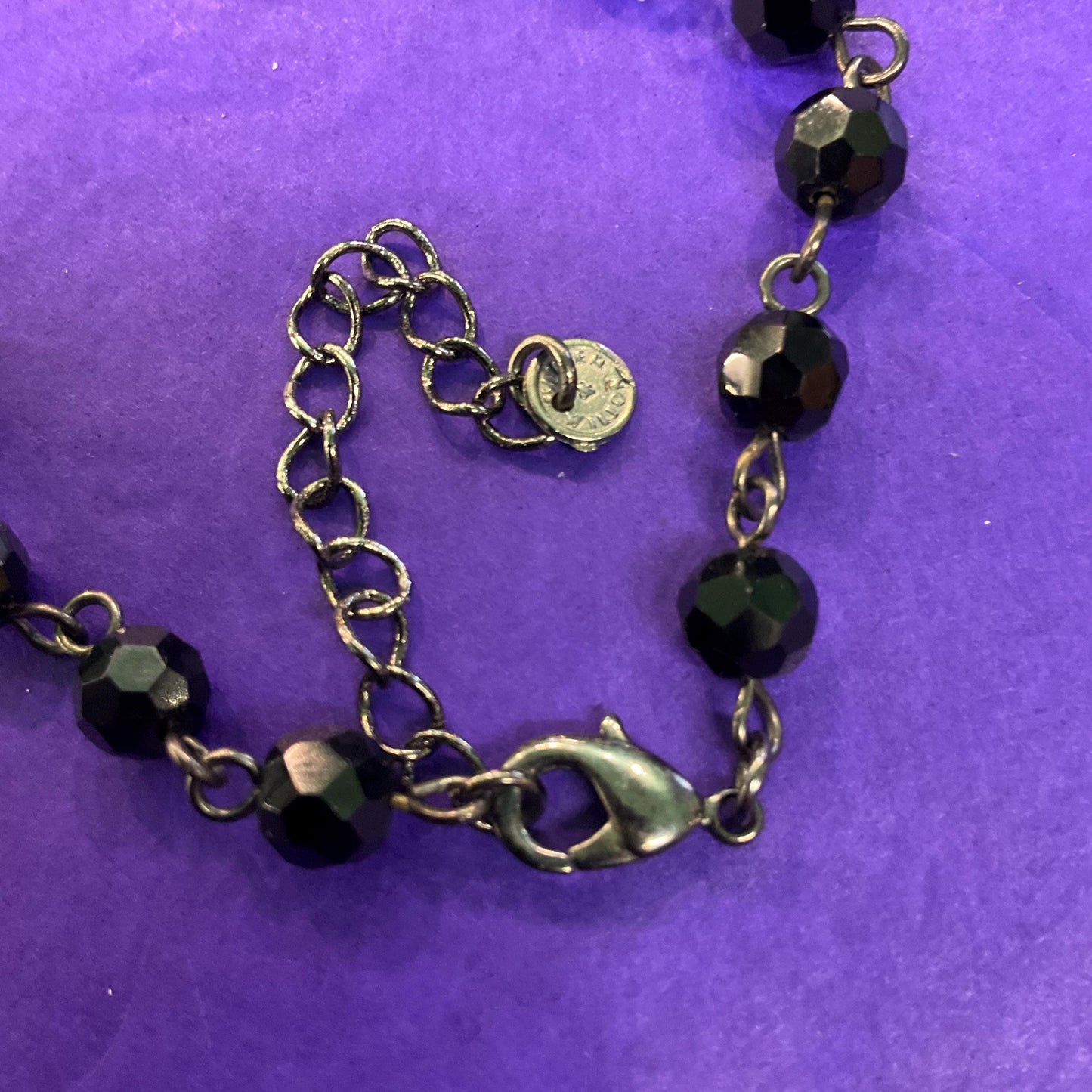 Vintage Butler and Wilson Long Dark Pewter Skull & Black Borealis Beaded ‘Y’ Drop Necklace