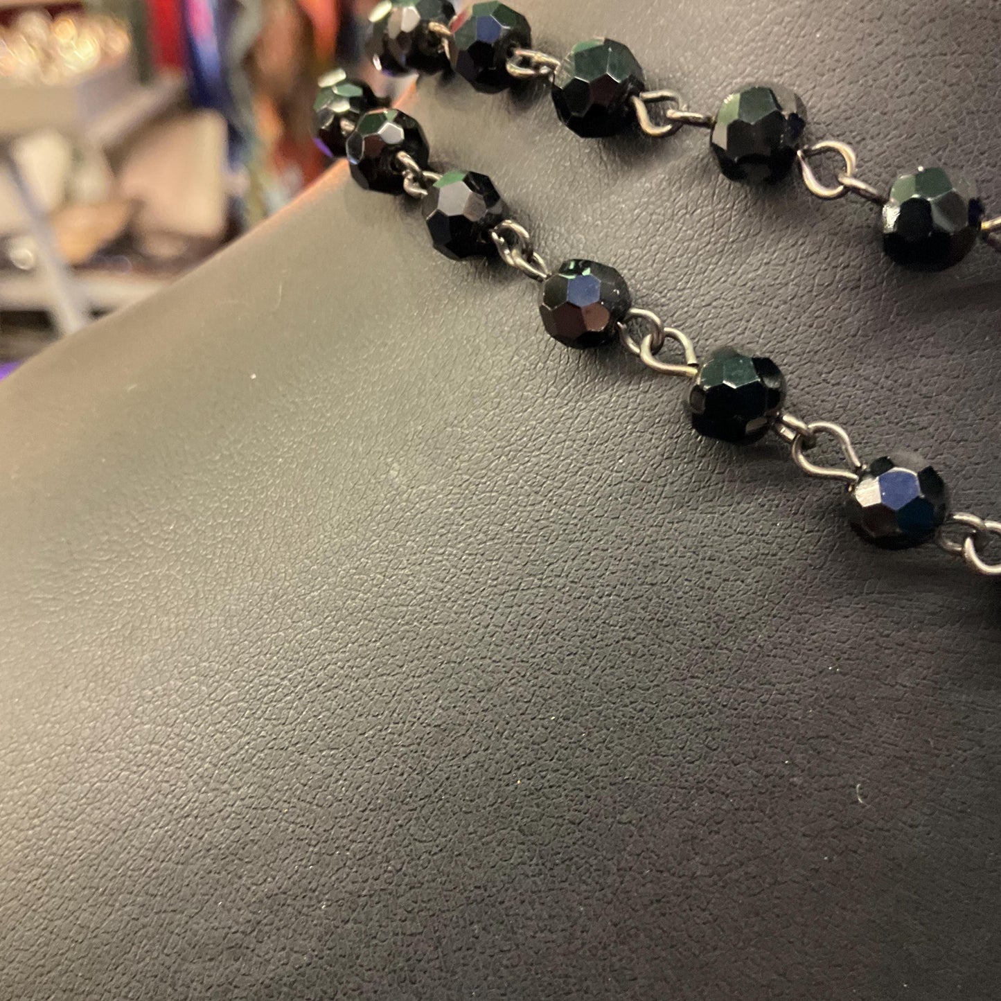 Vintage Butler and Wilson Long Dark Pewter Skull & Black Borealis Beaded ‘Y’ Drop Necklace
