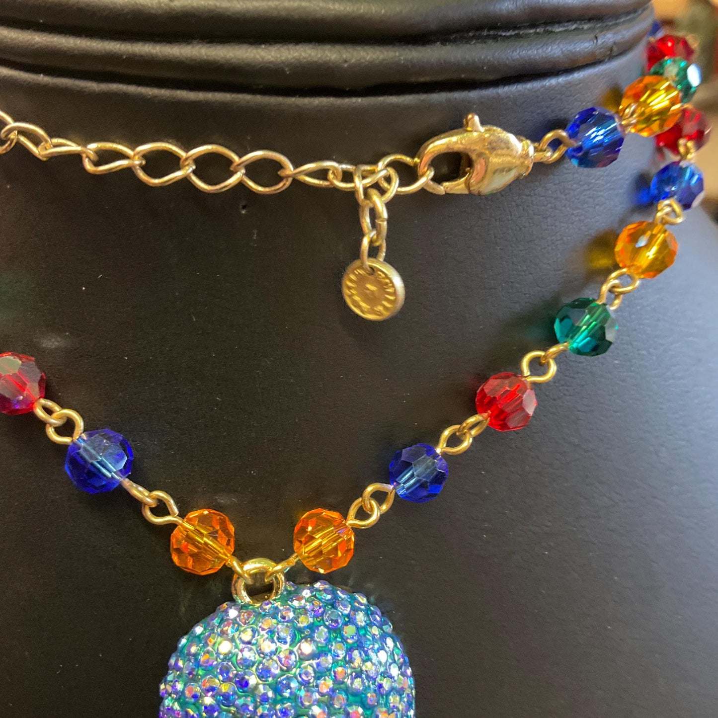 Vintage Butler and Wilson Rainbow Crystal Skull Long ‘Y’ Drop Beaded Neclace, Rainbow Crystal Beads and rhinestones